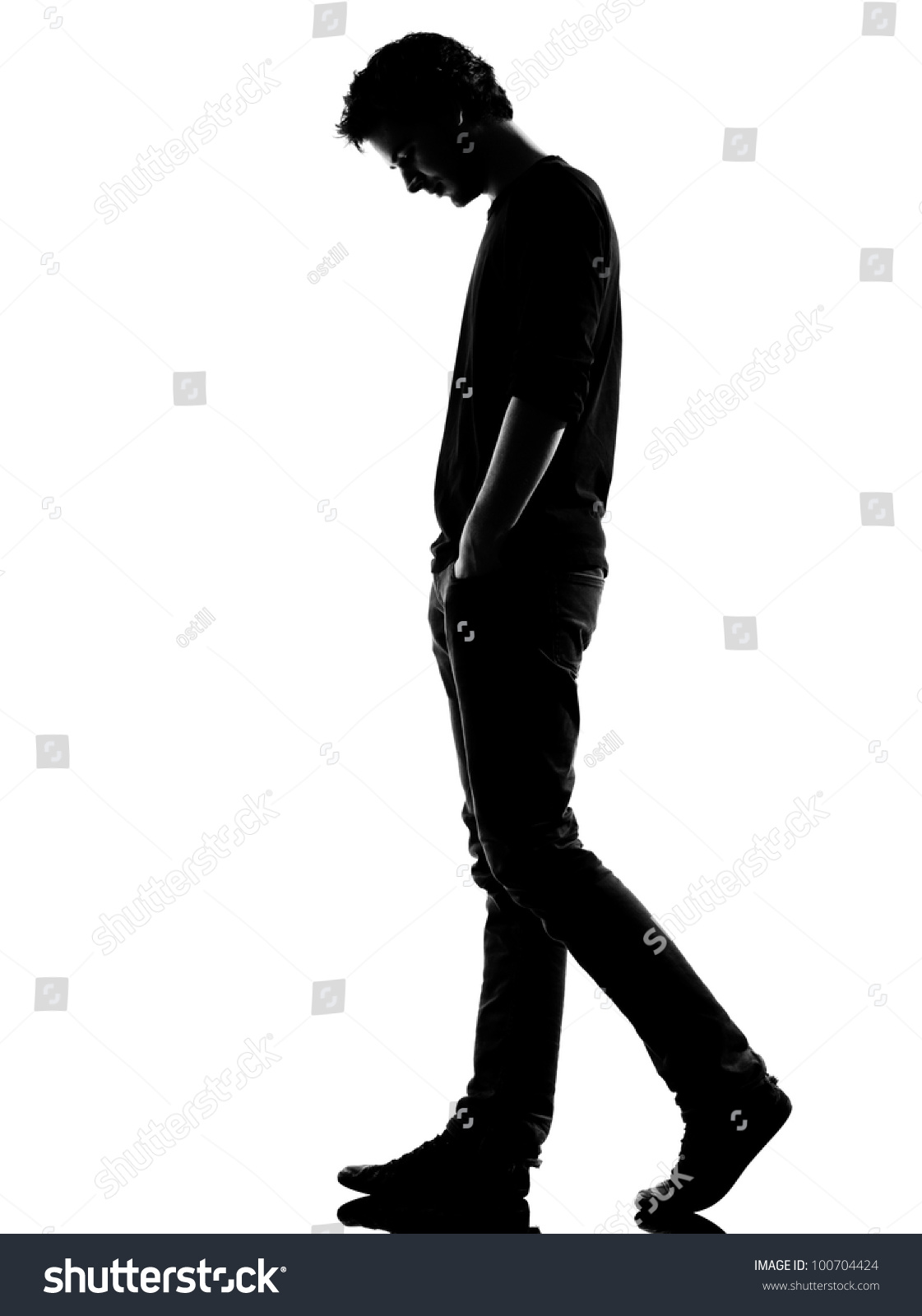 Young Man Sad Walking Silhouette Studio Stock Photo 100704424