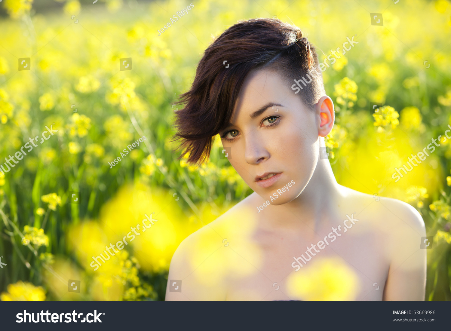 Young Modern Girl With No Clothes On Nature. Stock Photo 53669986