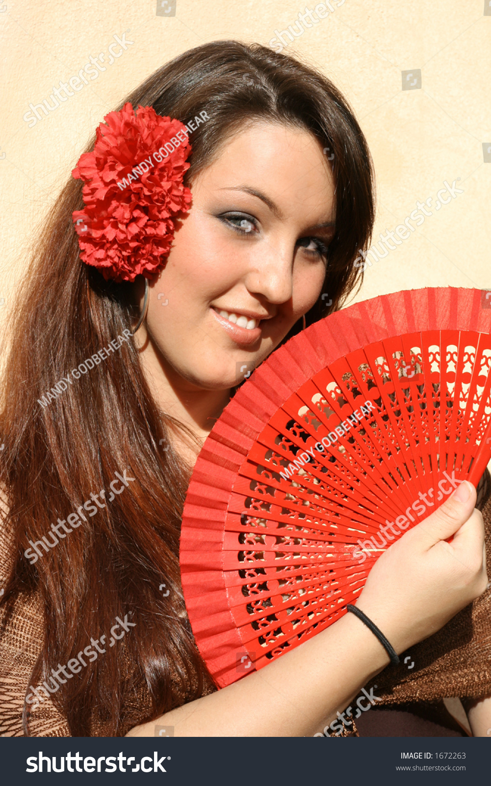 Young Spanish Woman With Red Fan. Stock Photo 1672263 ...