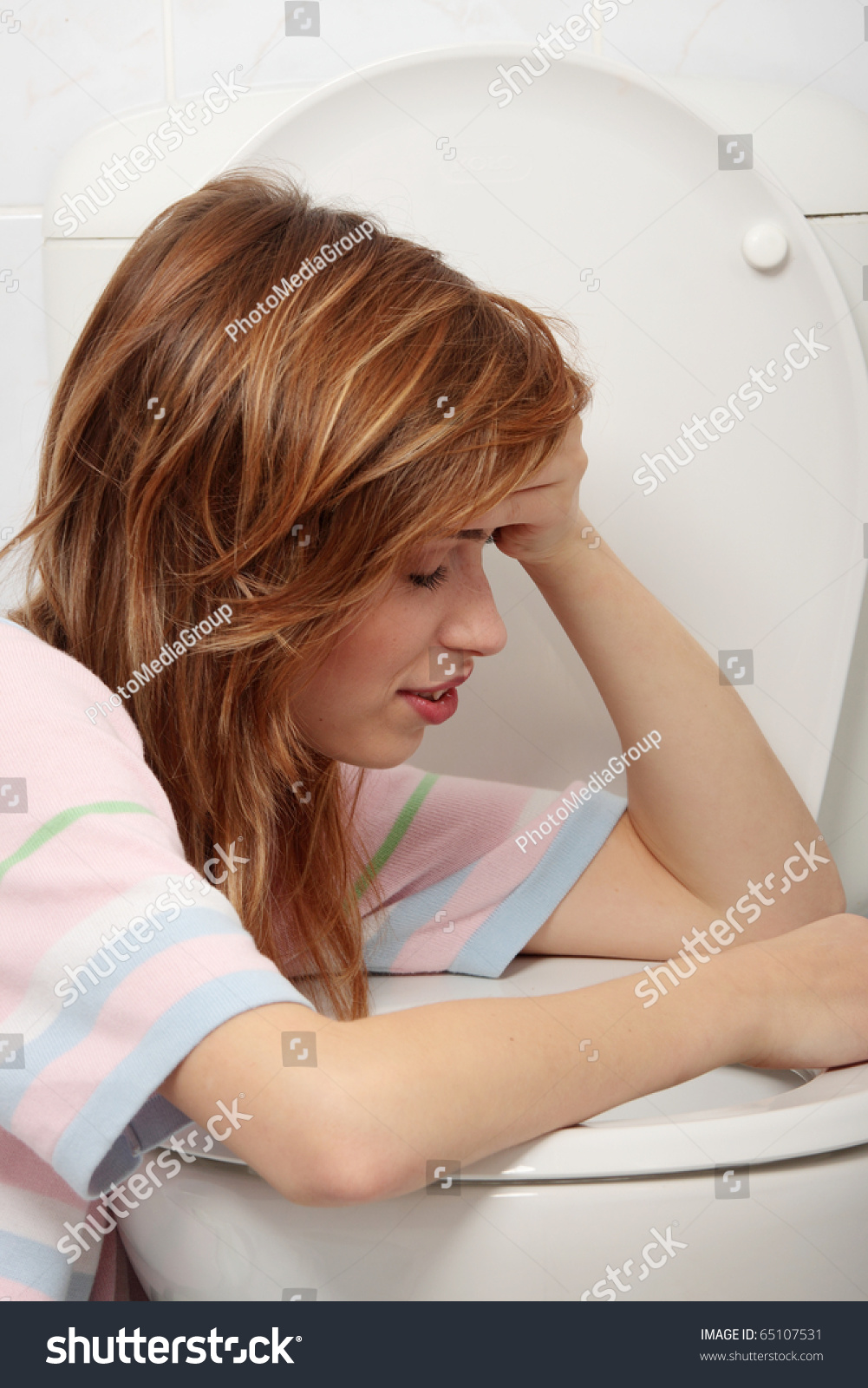 Young Teen Woman Vomiting Toilet Stock Photo (Edit Now 
