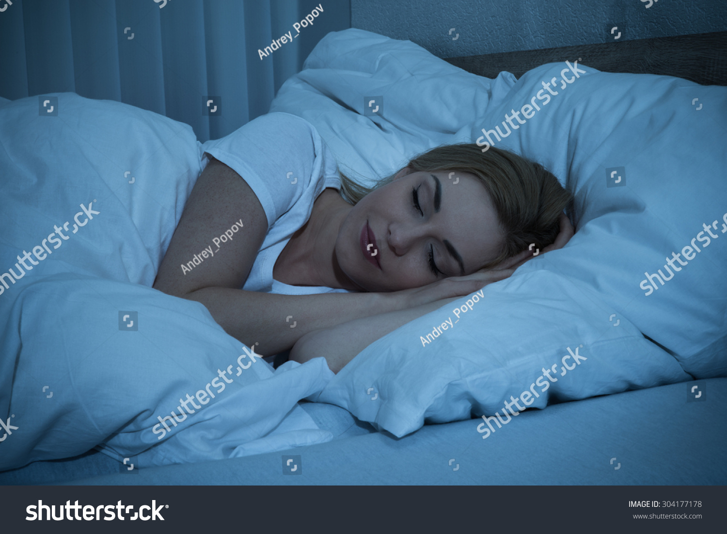 Young Woman With Blanket Sleeping At Night In Bed Stock Photo 304177178 Shutterstock