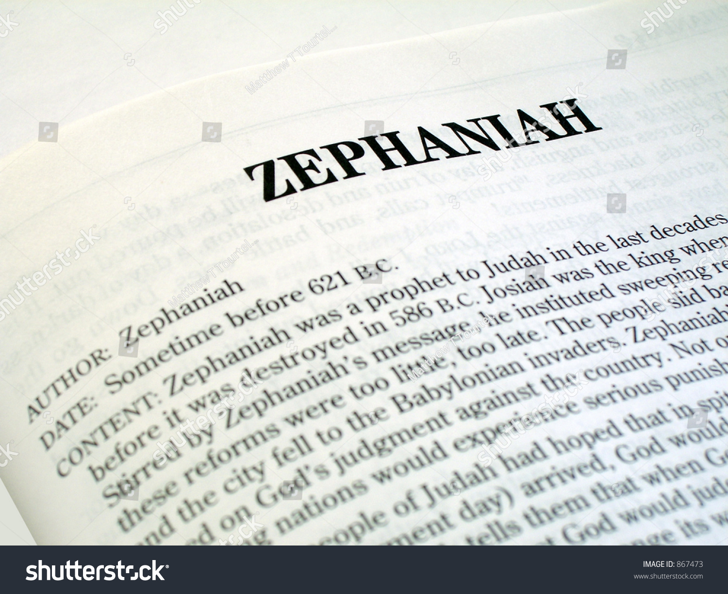 Zephaniah Book Of The Bible Stock Photo 867473 : Shutterstock