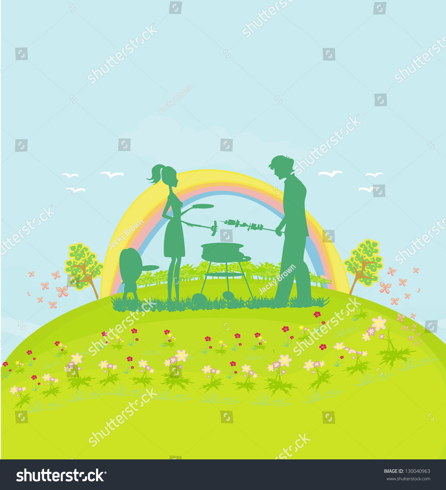 A Vector Illustration Of A Family Having A Picnic In A Park - 130040963