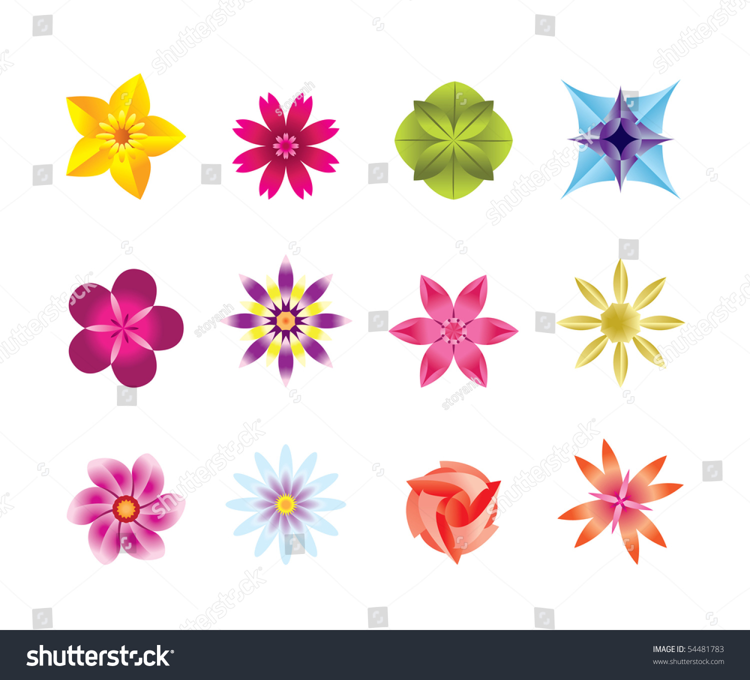 12 Abstract Flower Icons -Vector Icon Set - 54481783 : Shutterstock