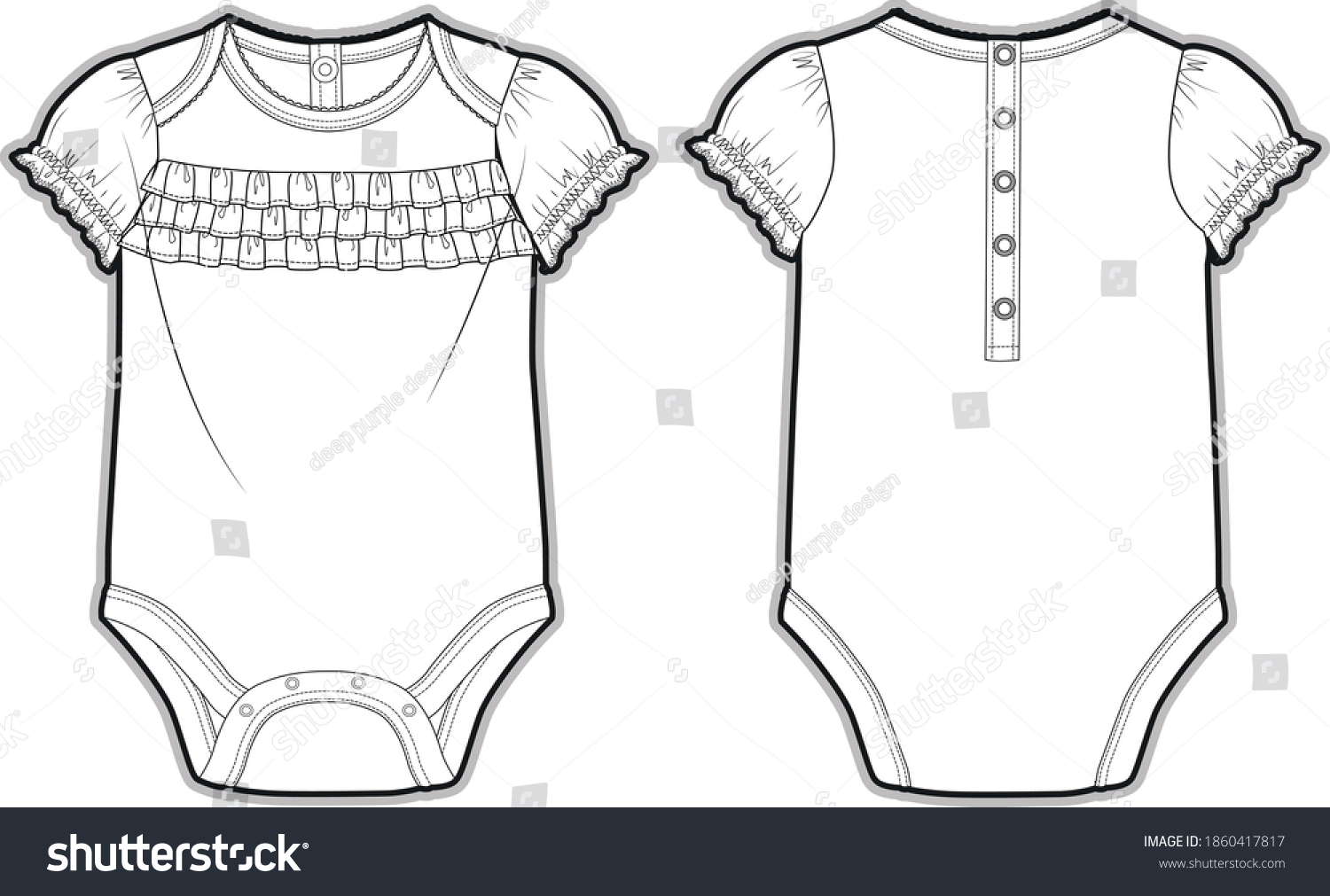 Baby Girl Bodysuit Flat Sketch Template 库存矢量图免版税1860417817 Shutterstock