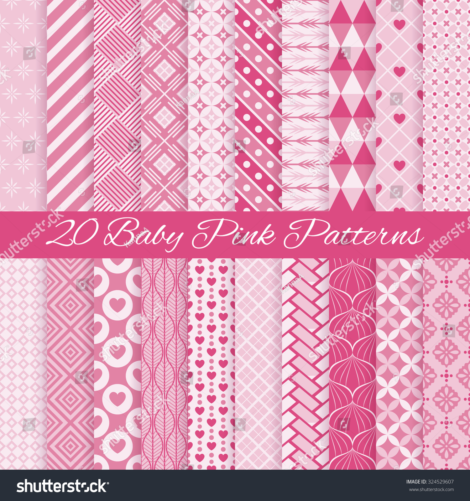 20 Baby pink seamless patterns Vector illustration for cute design Fond pink and white colors Endless texture can be used for printing onto fabric and paper or invitation Abstract geometric shapes 20 Baby pink seamless patterns Vector illustration for cute design Fond pink and white colors Endless texture can be used for printing onto fabric and paper or invitation Abstract geometric shapes