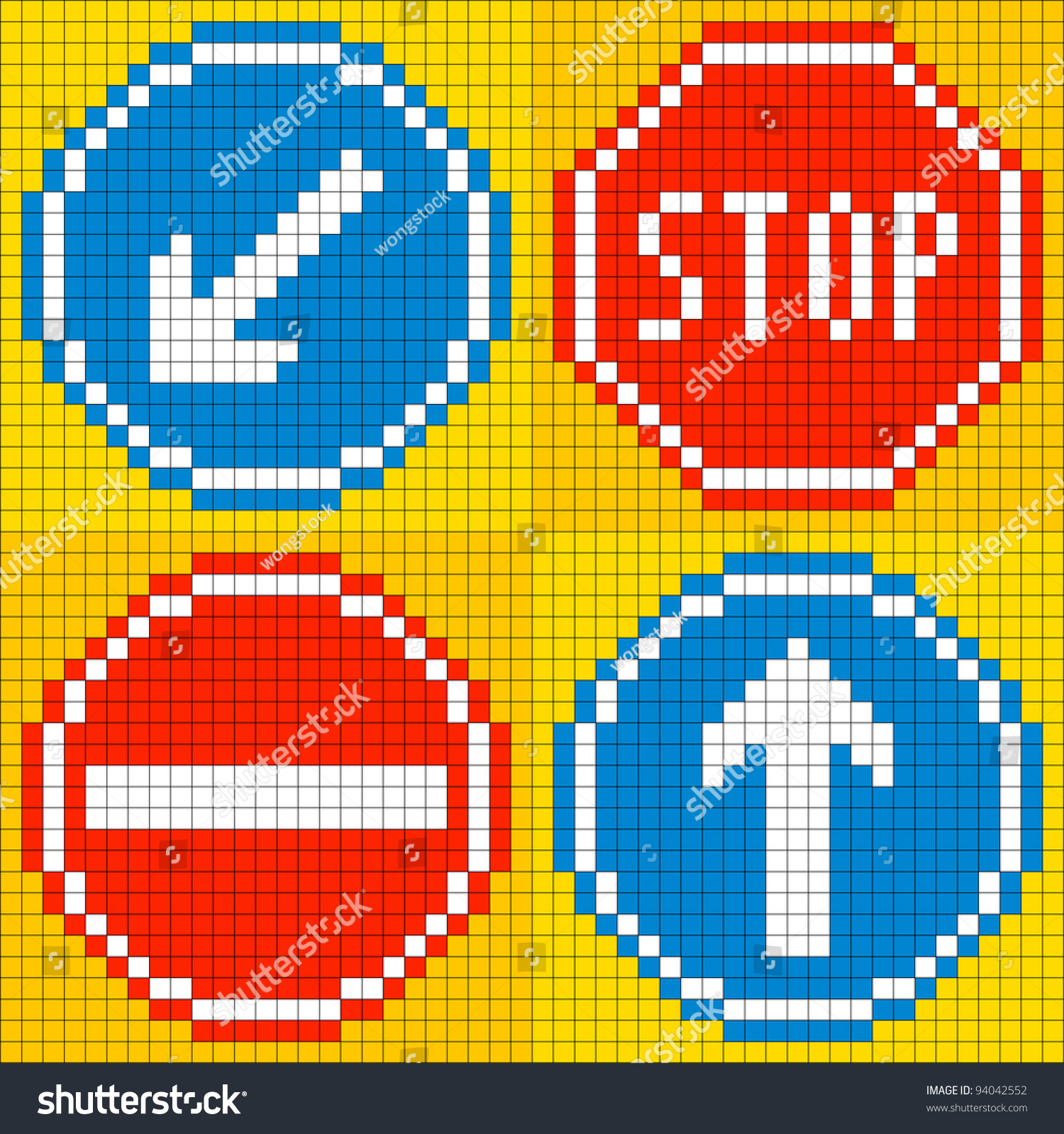 8 Bit Pixel Art Vector Road Sign Icons 94042552 Shutterstock