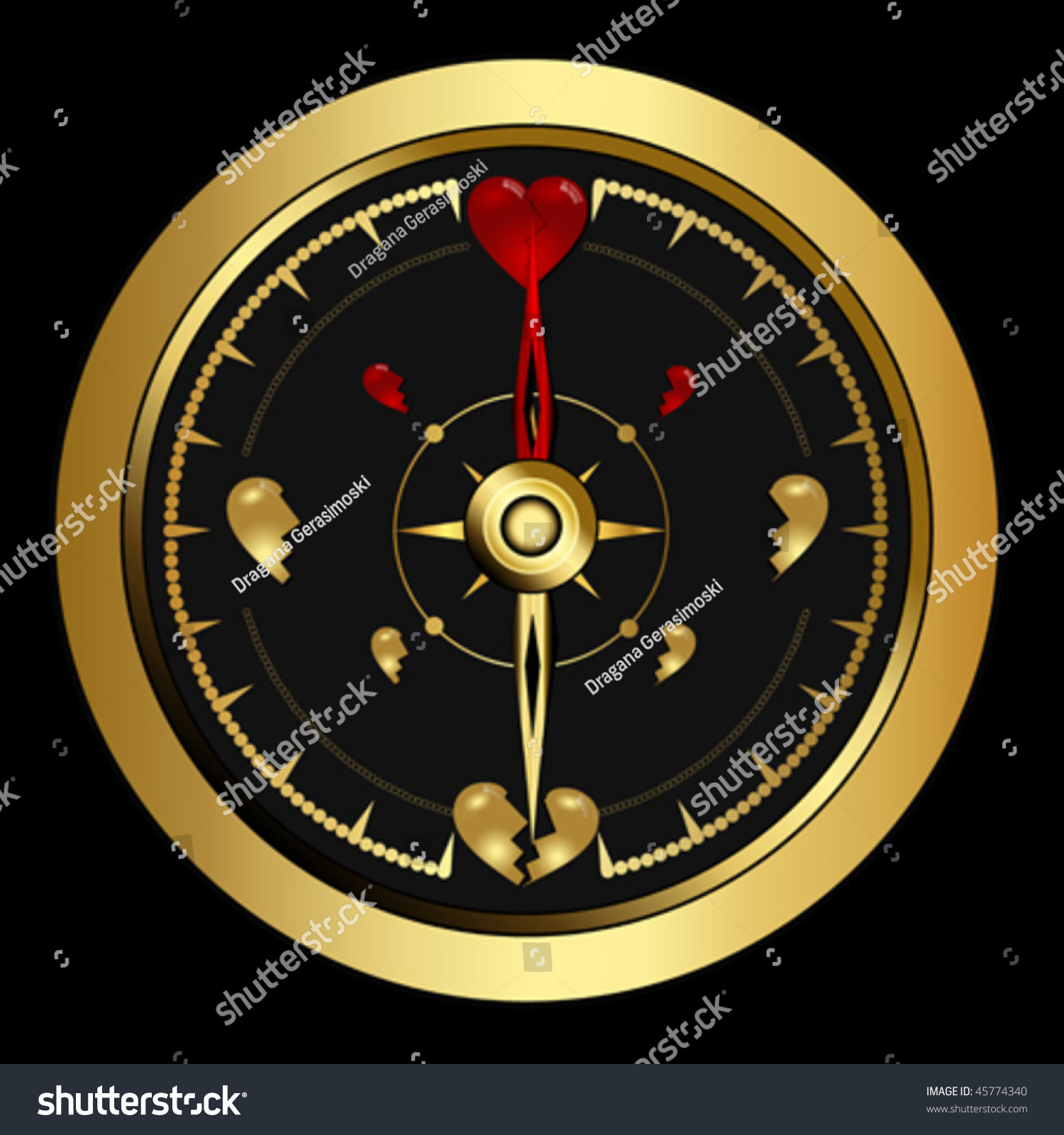 Bright Heart Golden Compass With Hearts Vector 45774340 Shutterstock