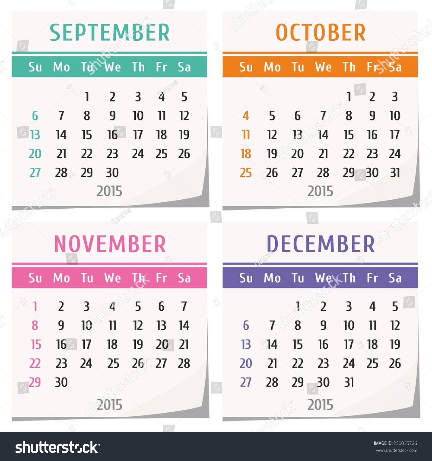 2015 Calendar Design Set Of Four Months (September October November