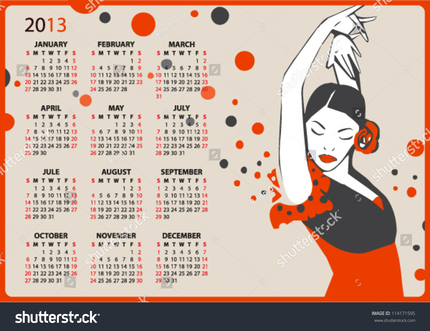 2013. Calendar With Illustration Of Flamenco Dancer. 114171595