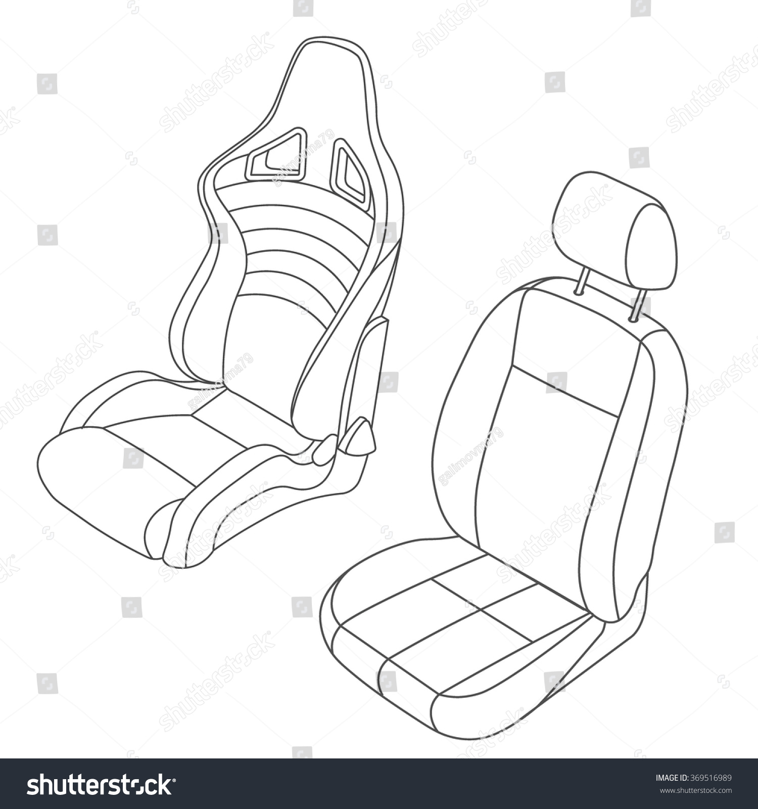 Car Seat Vector Line Drawing Set Stock Vector 369516989 Shutterstock