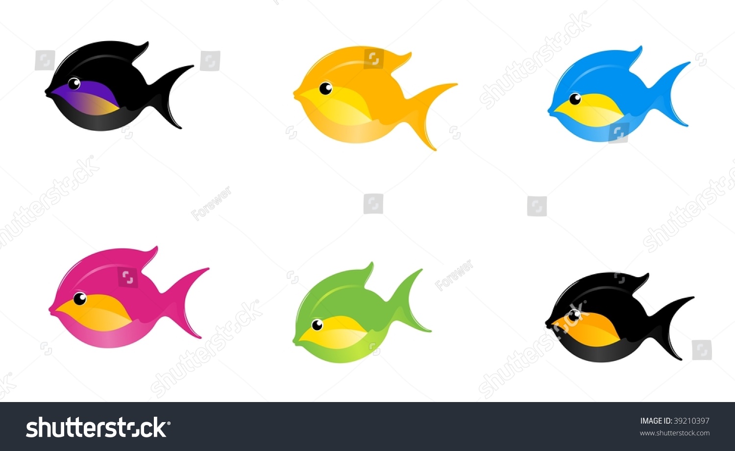 6 Cartoon Fish A White Background Stock Vector Illustration 39210397