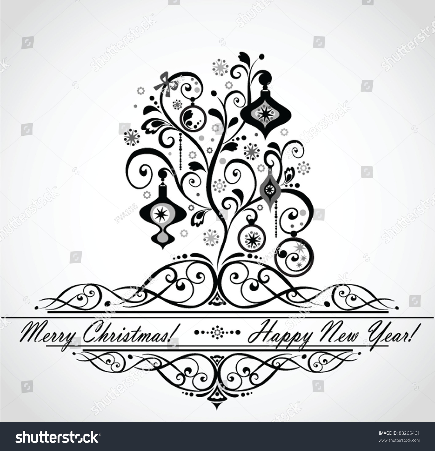 Christmas Decoration (Black And White) Stock Vector Illustration 88265461 : Shutterstock