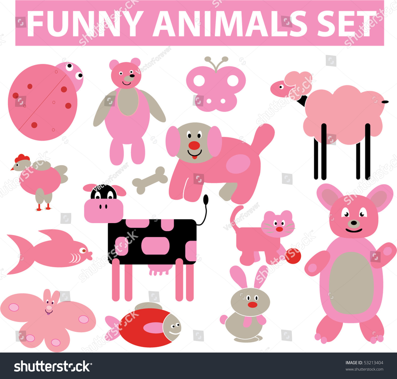 12 Cute Cartoon Animals. Vector - 53213404 : Shutterstock