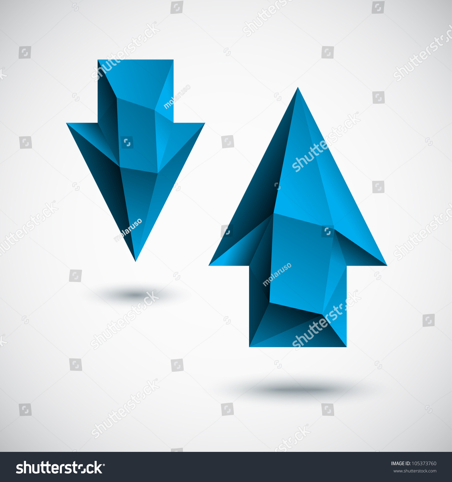 3d Blue Cyan Arrows Set With Shadow And Light Background Stock Vector