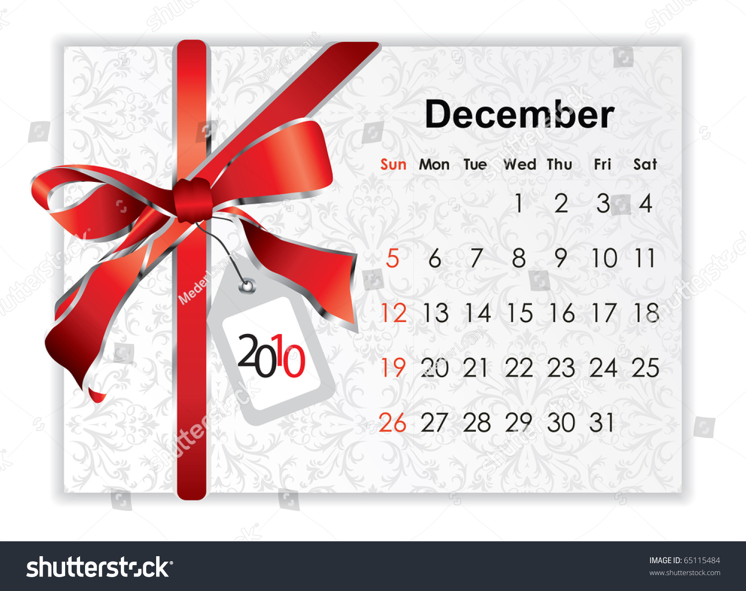 2010 December Holiday Calendar With Christmas Decoration Stock Vector