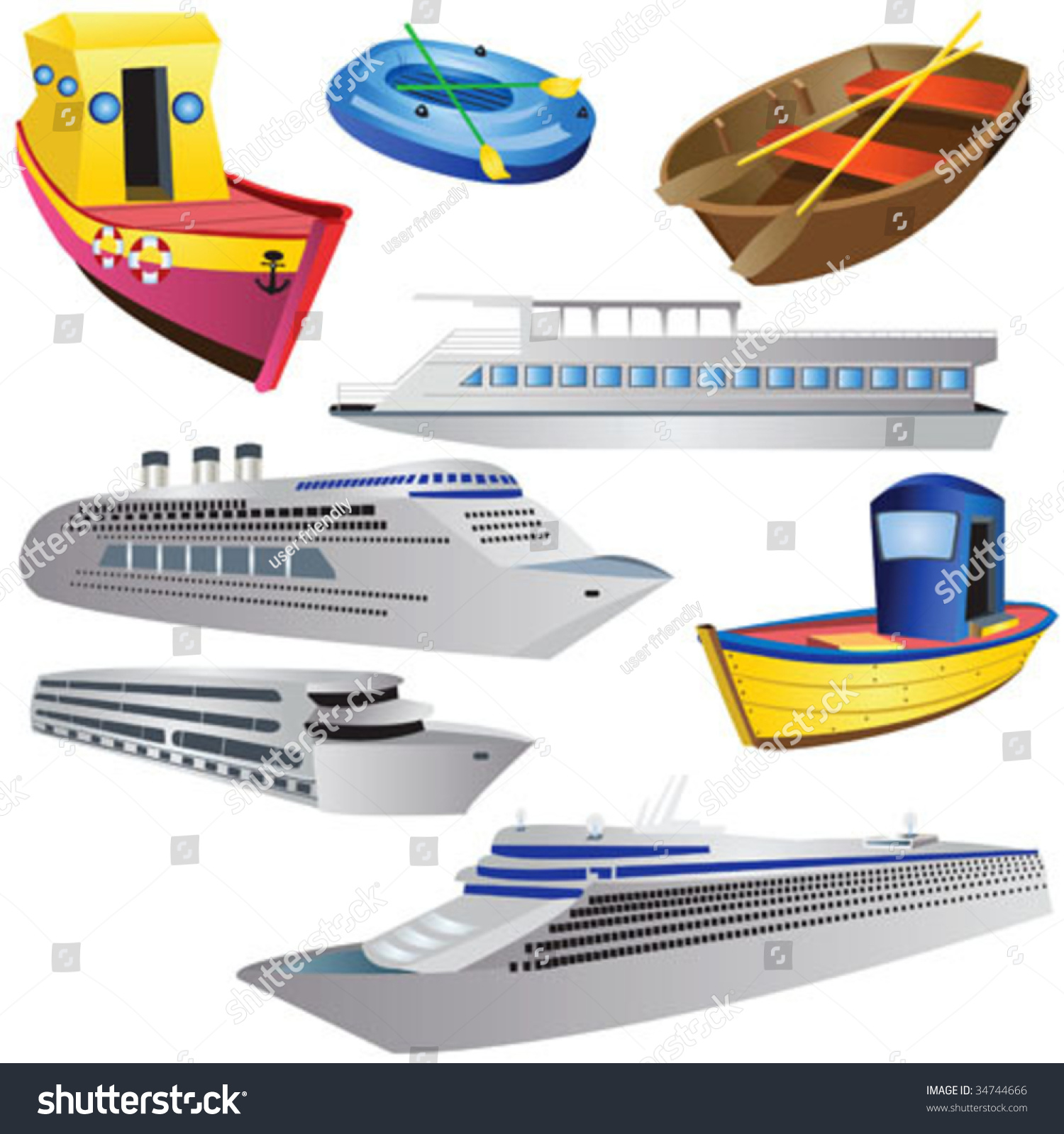 8 Different Boat Types Stock Vector 34744666 : Shutterstock