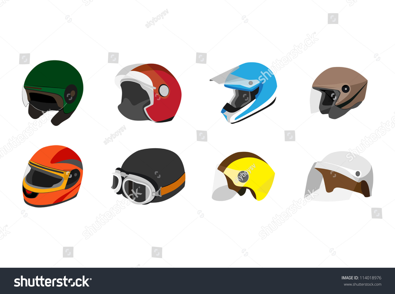 8 Different Helmet On White Background Stock Vector Illustration