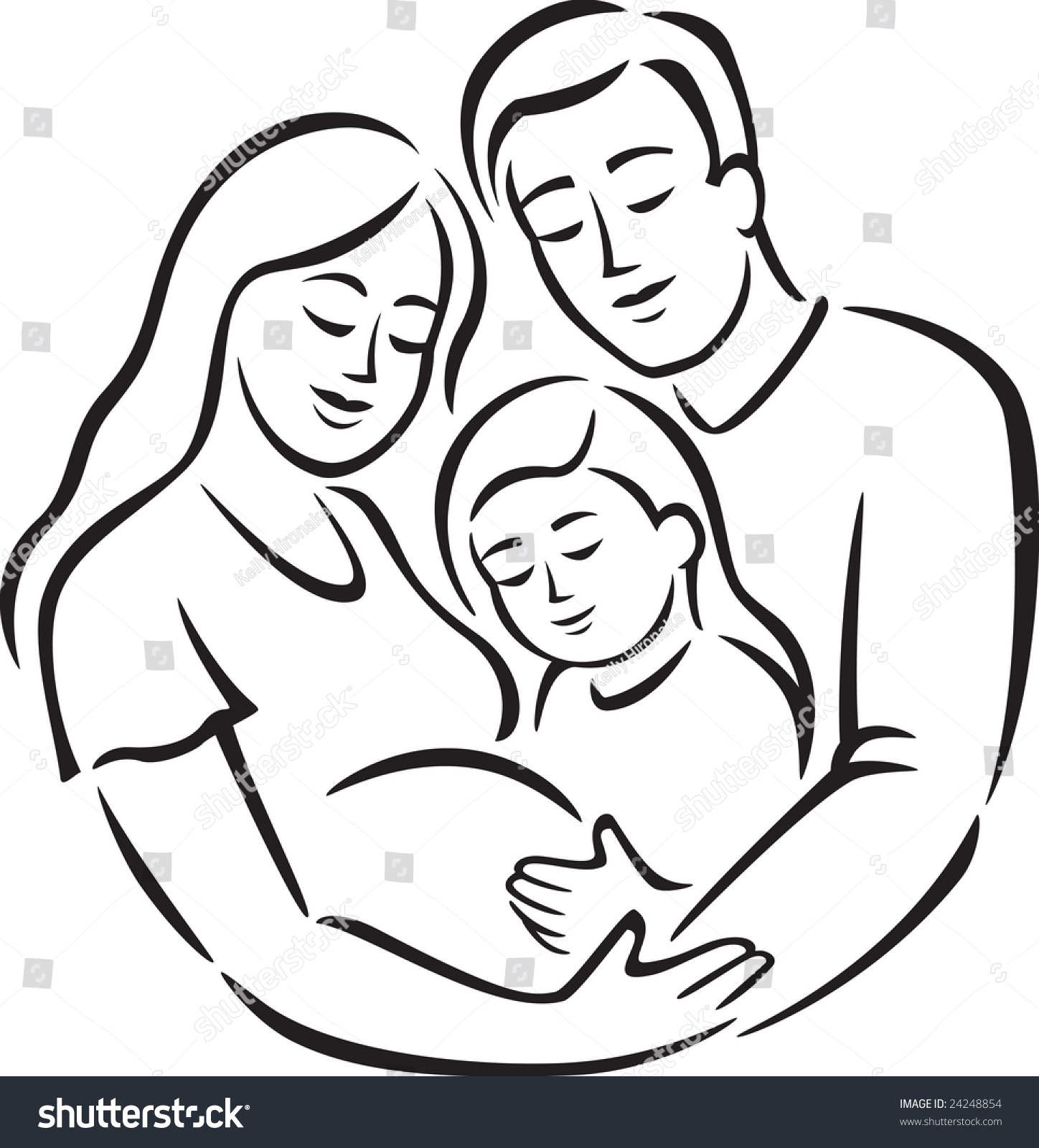 Family With Girl (line Art) Stock Vector Illustration 24248854 