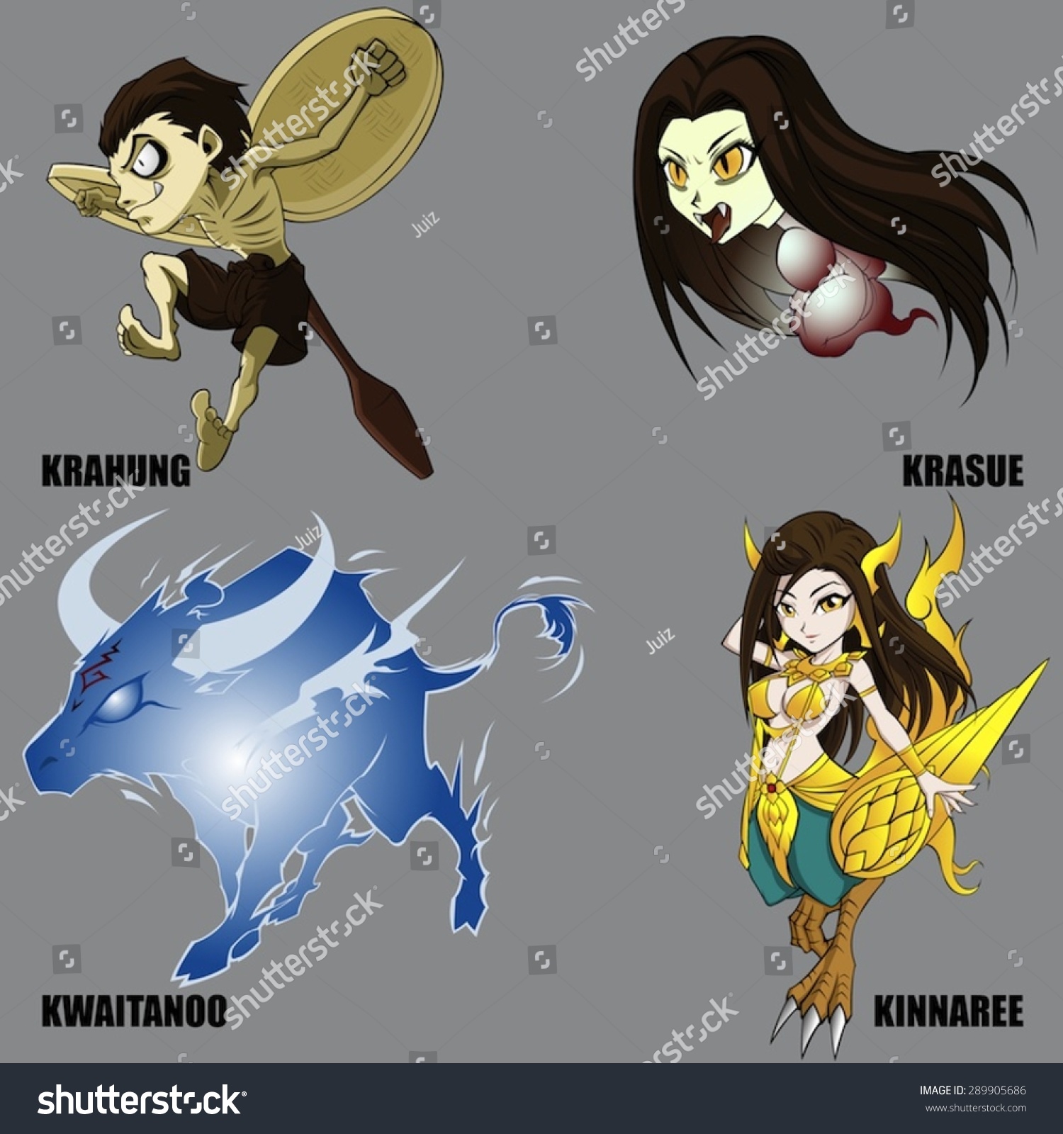 4 Graphic Vector Mythical Creatures Set Stock Vector 289905686 ...