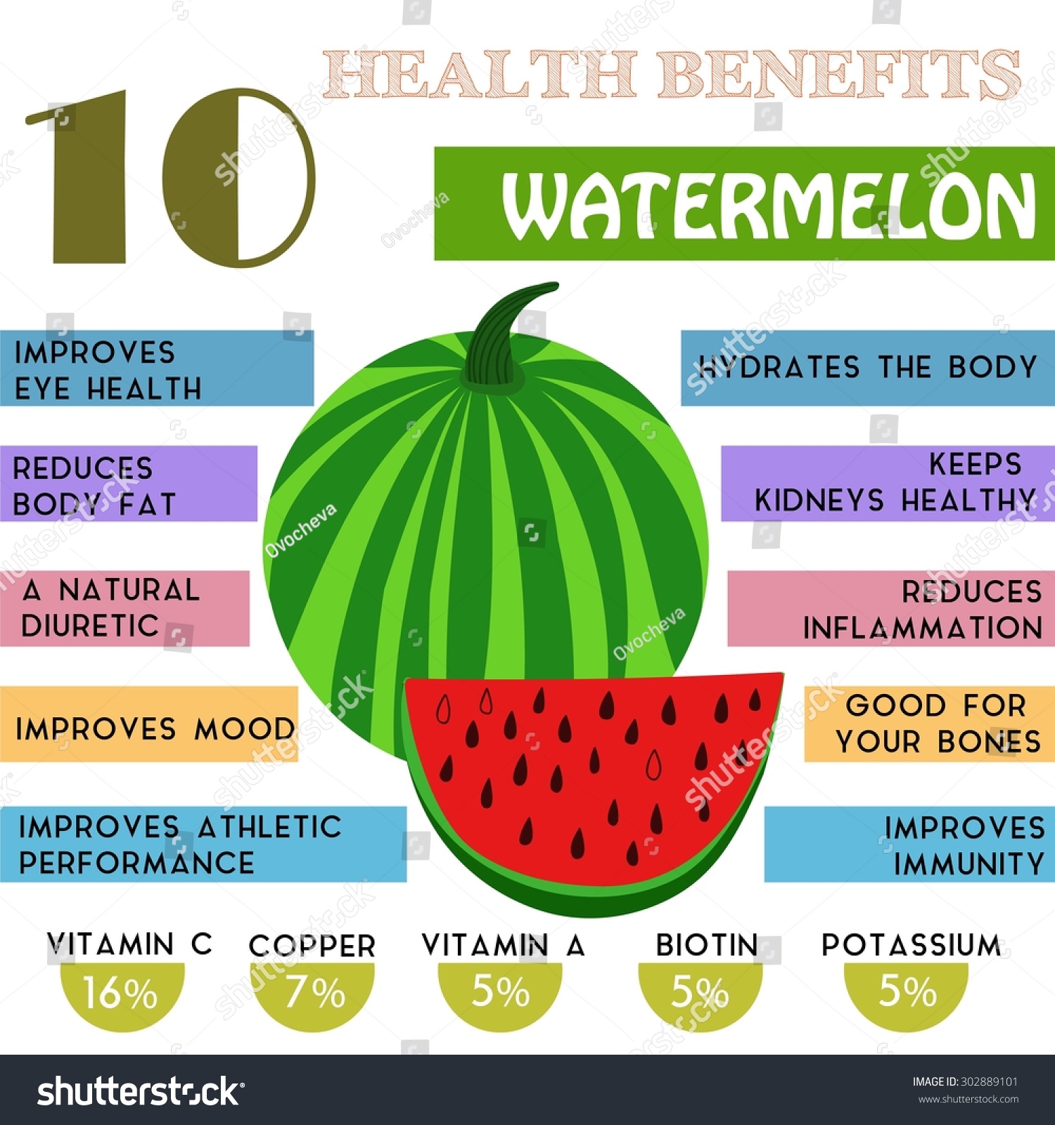 10 Health Benefits Information Watermelon Nutrients Stock Vector ...