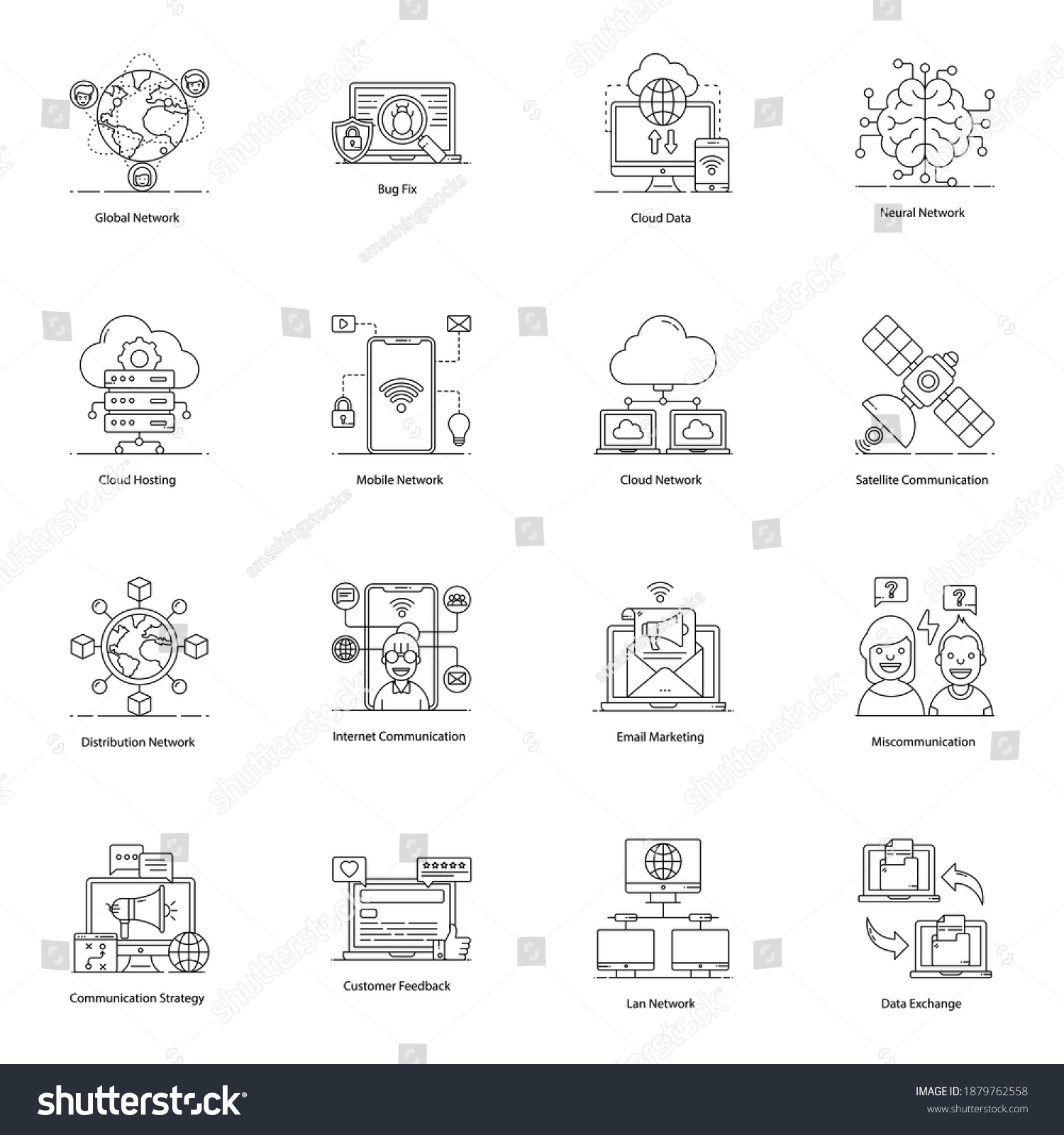 Network Communication Flat Icons Pack Stock Vector Royalty Free