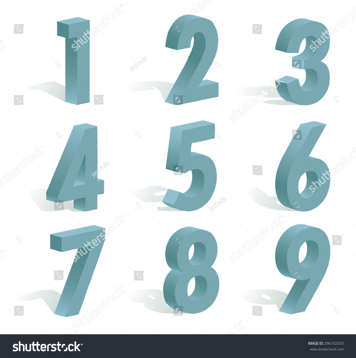 9 Numbers In 3d With Shadow On White Background. Eps10 Illustration