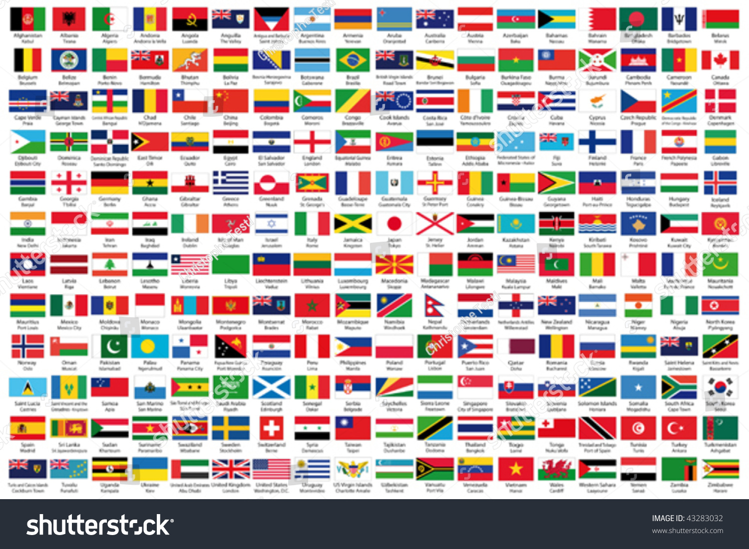 216 Official Flags World Alphabetical Order Stock Vector 43283032