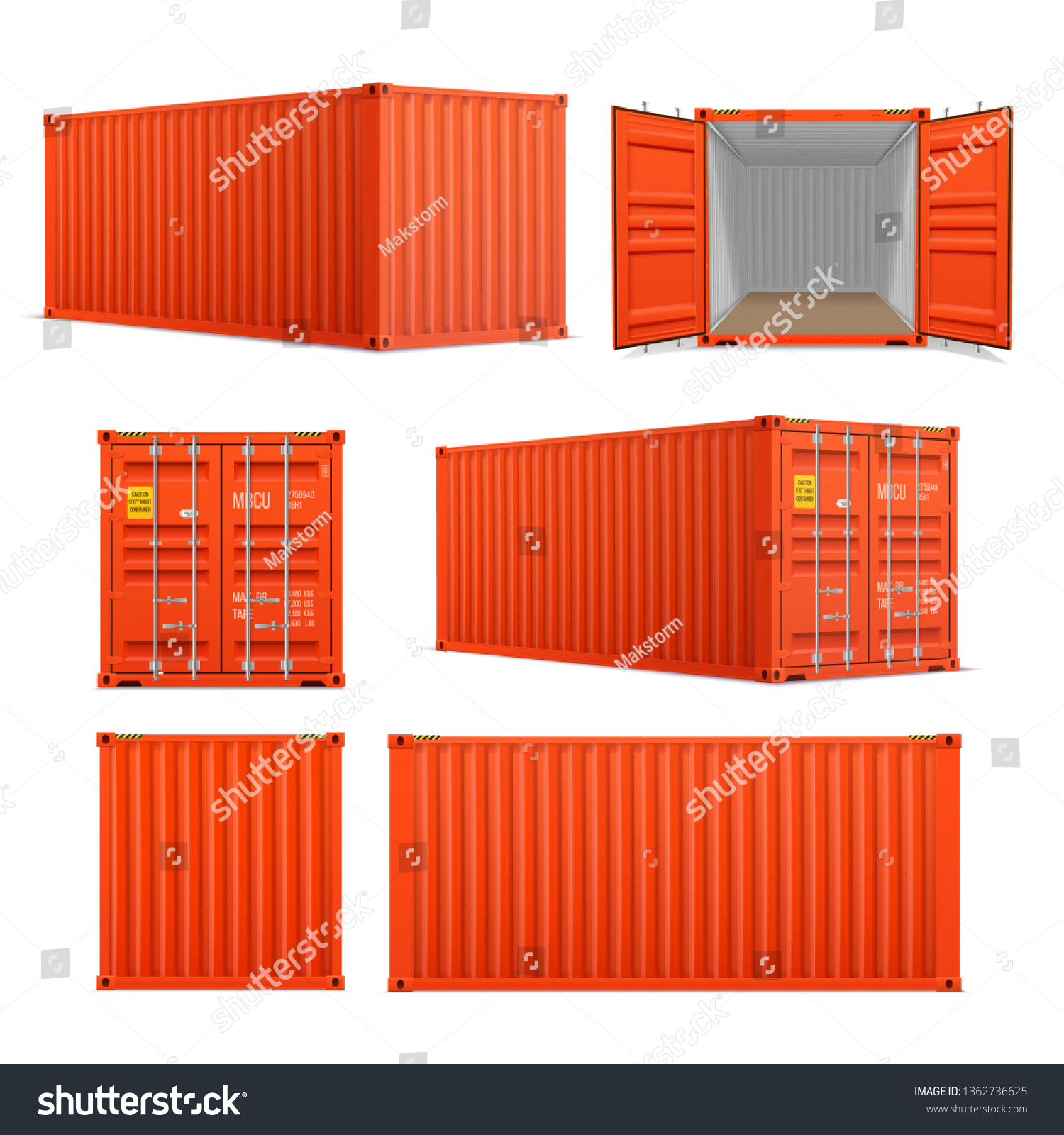 Realistic Set Bright Red Cargo Containers Stock Vector Royalty Free