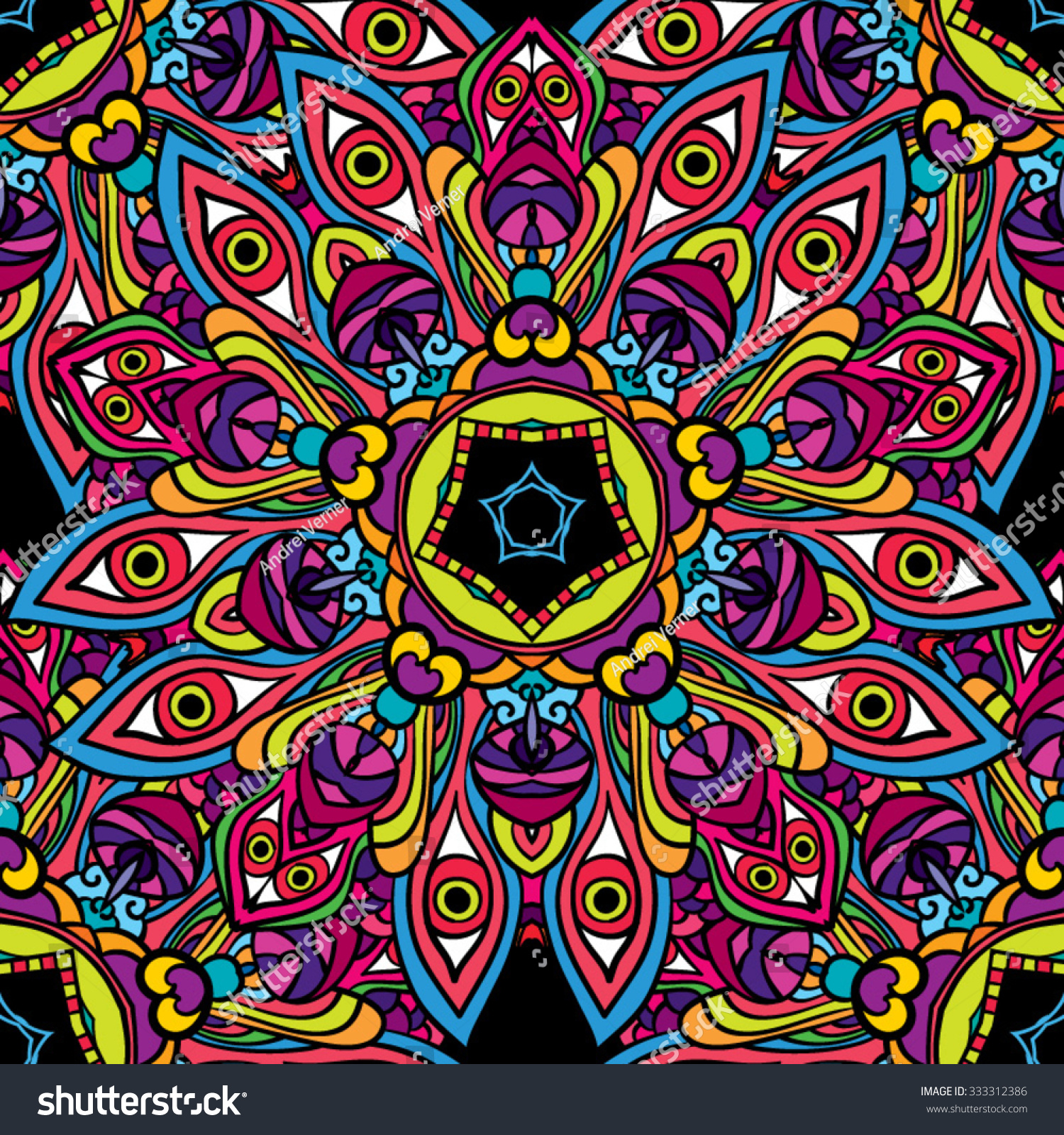 60s Hippie Psychedelic Art Seamless Pattern Vector Illustration