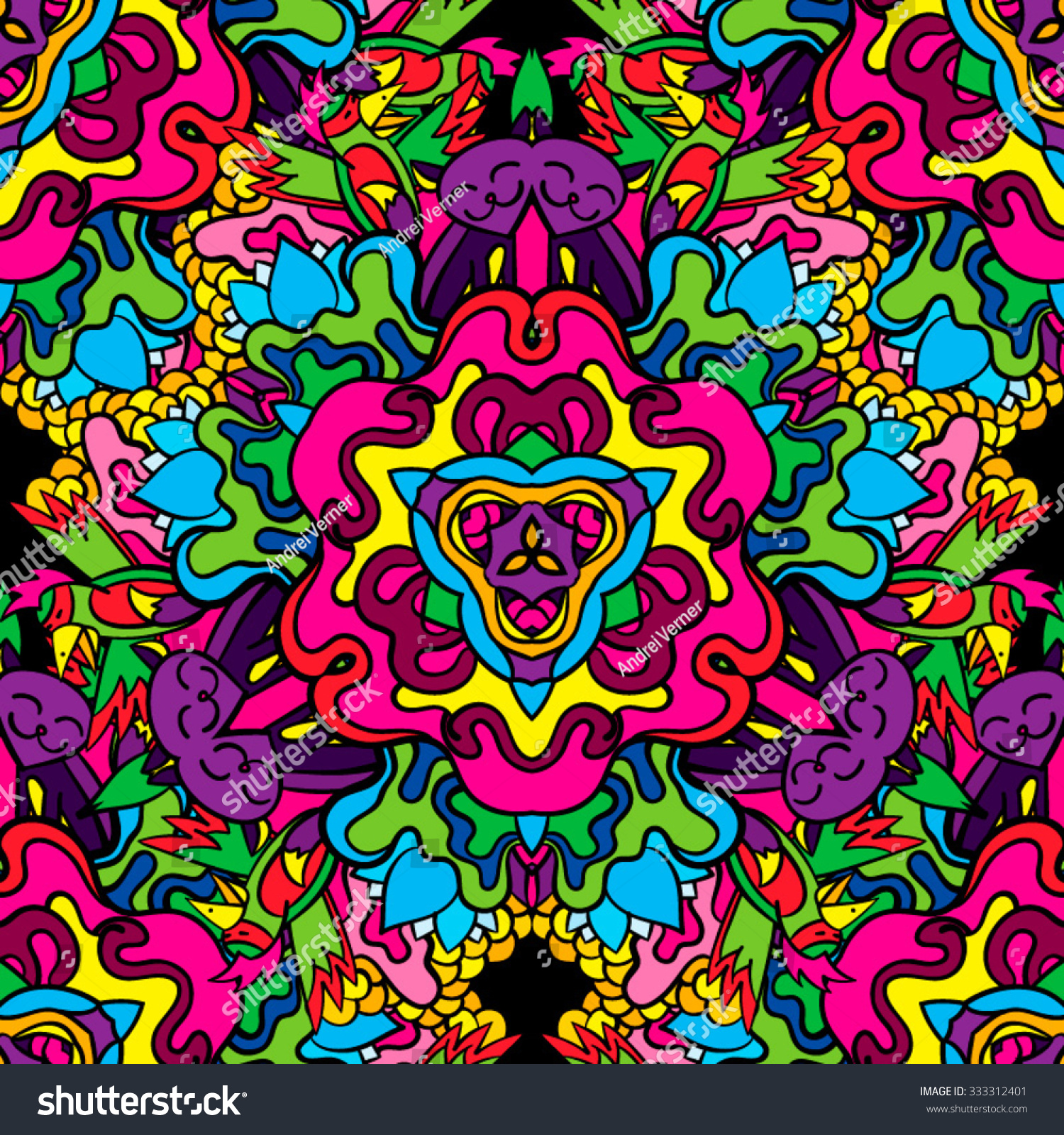 60s Hippie Psychedelic Art Seamless Pattern Vector Illustration 333312401 Shutterstock