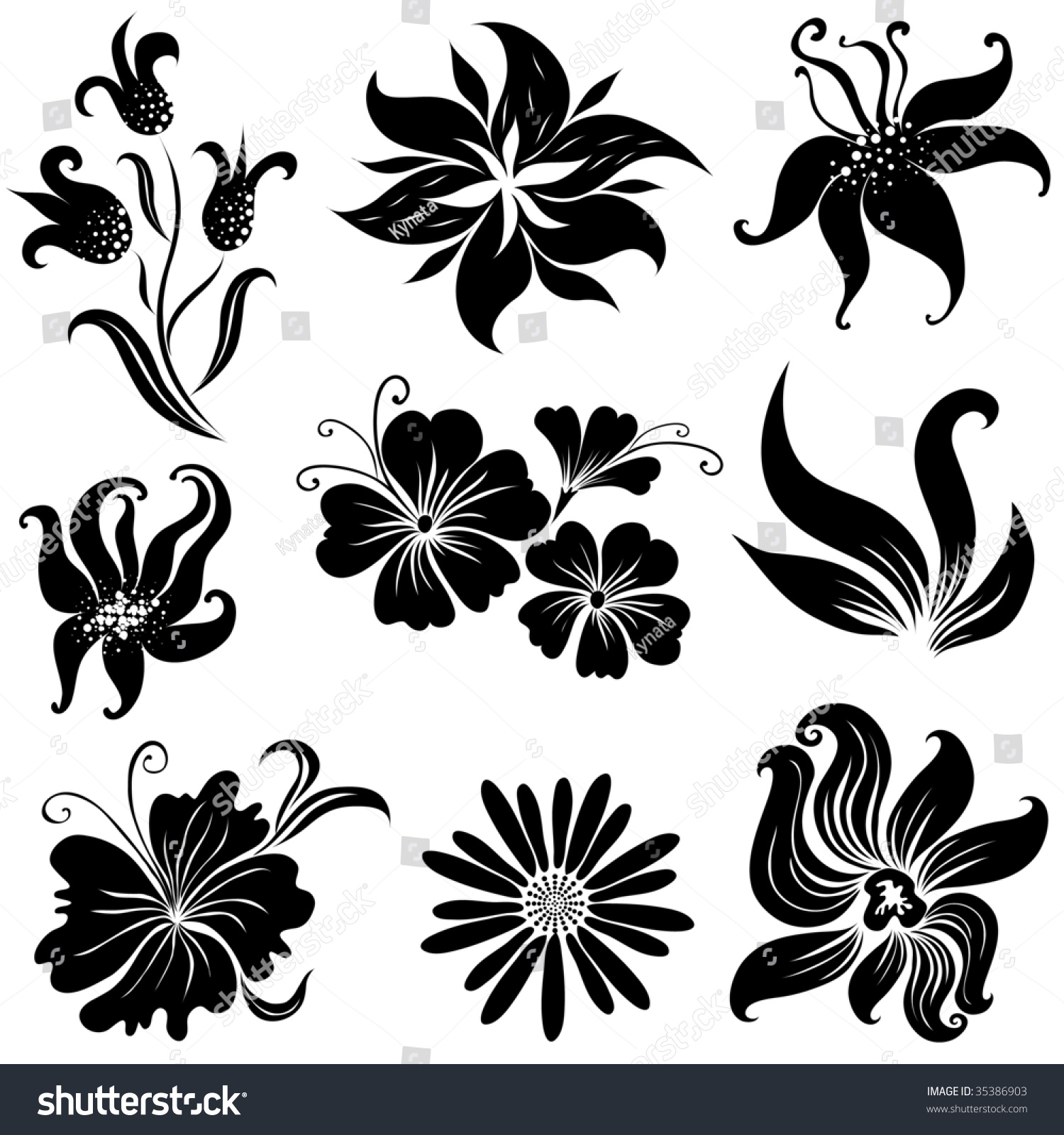 Set Of Black Flower Design Elements (From My Big "Floral Collection