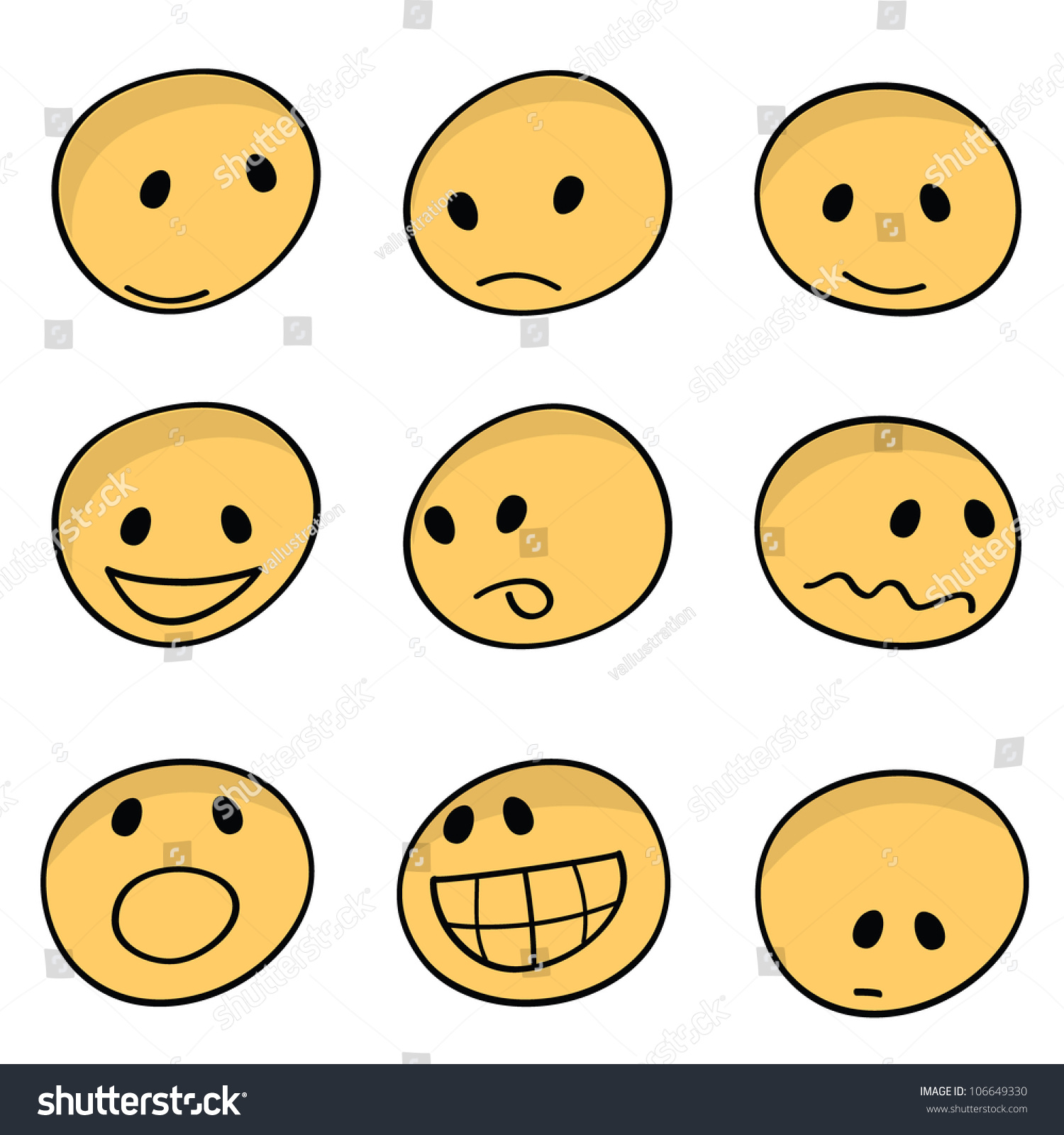 9 Sets Of Cartoon Facial Expressions Icons Stock Vector Illustration