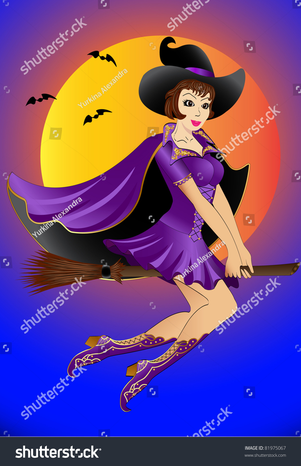 Sexy Illustration Witch Flying On A Broomstick 81975067 Shutterstock