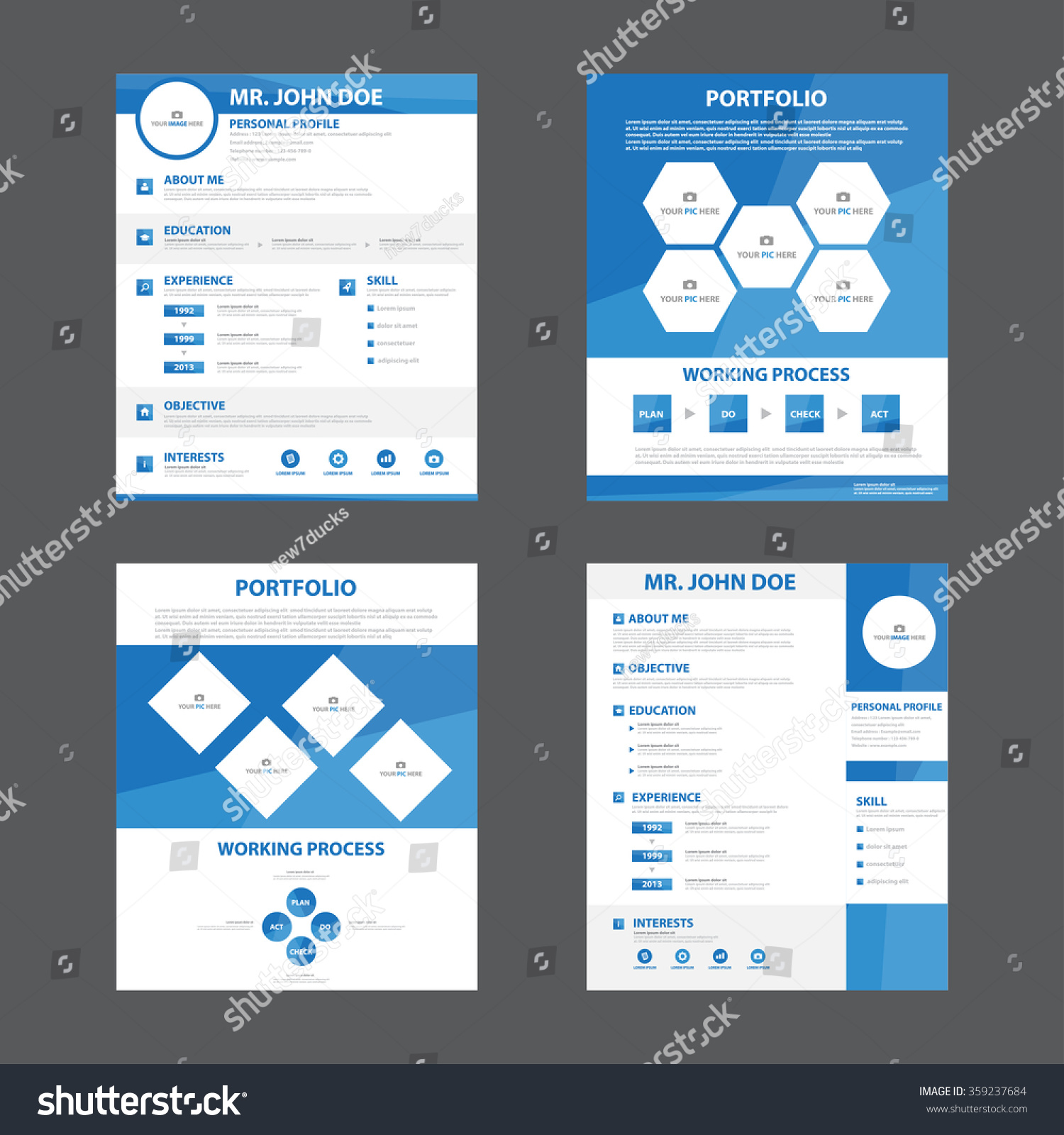 4 smart creative resume business profile cv vitae template layout flat design for job