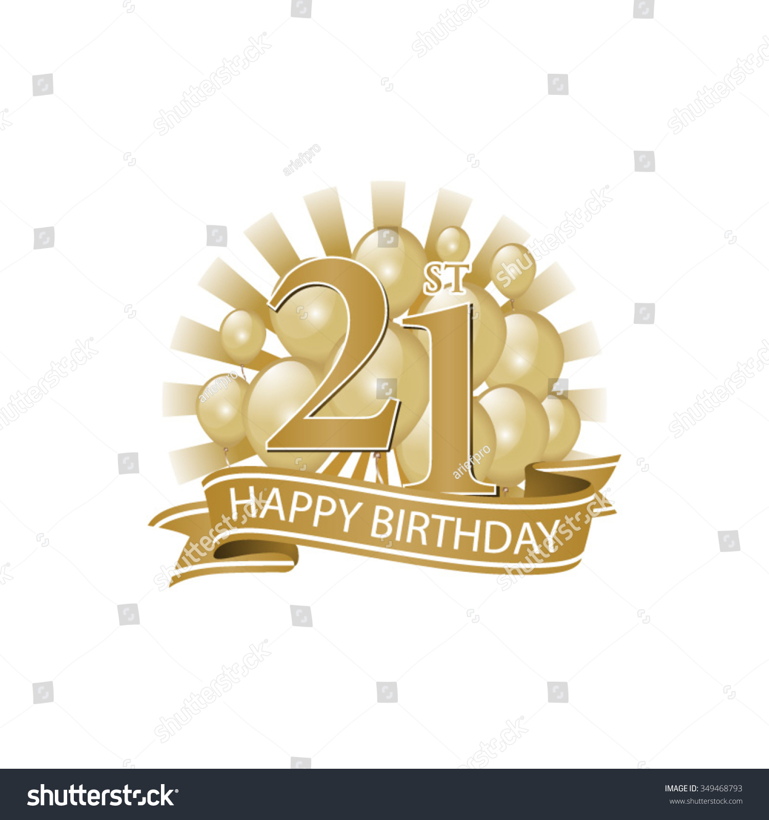 21st Golden Happy Birthday Logo With Balloons And Burst Of Light Stock 