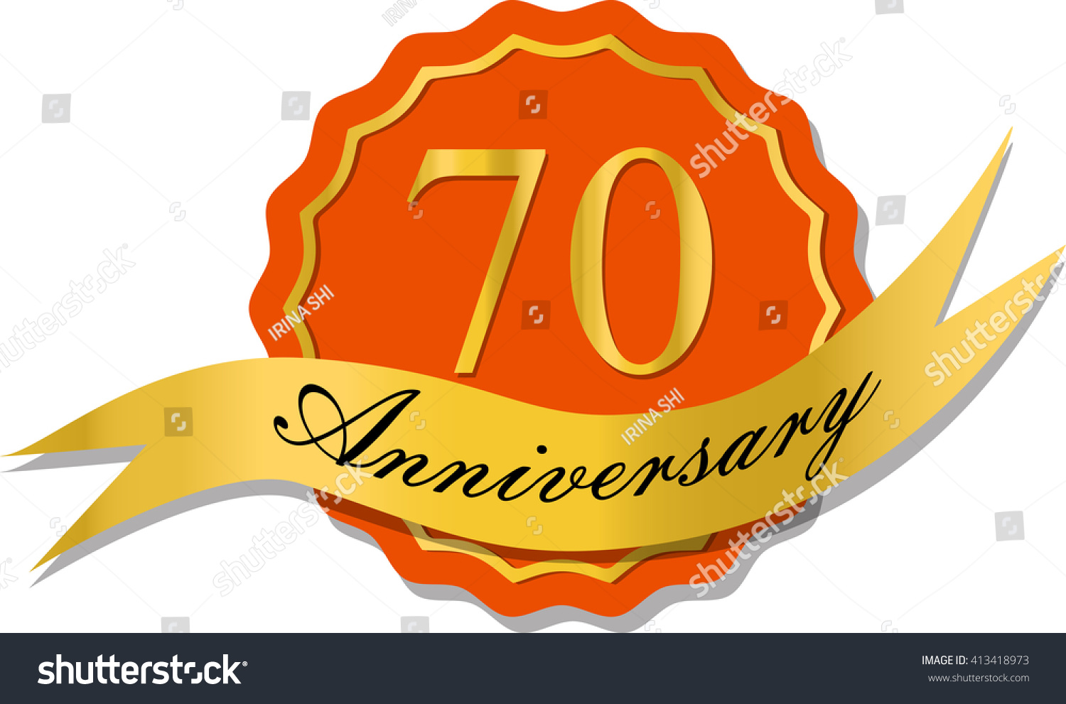 70th Anniversary Badge With Shadow On Red Starburst And Yellow Number