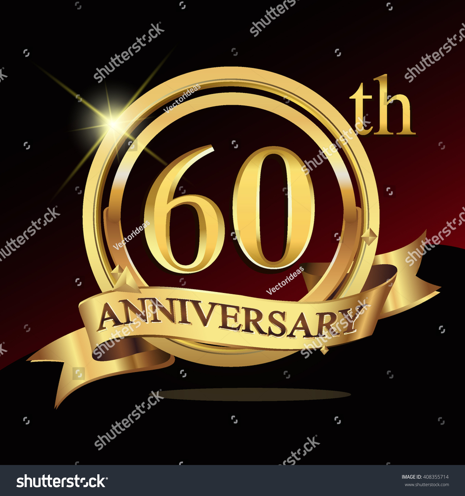 60th Golden Anniversary Logo 60 Years Anniversary Celebration With Ring And Ribbon Stock 9916