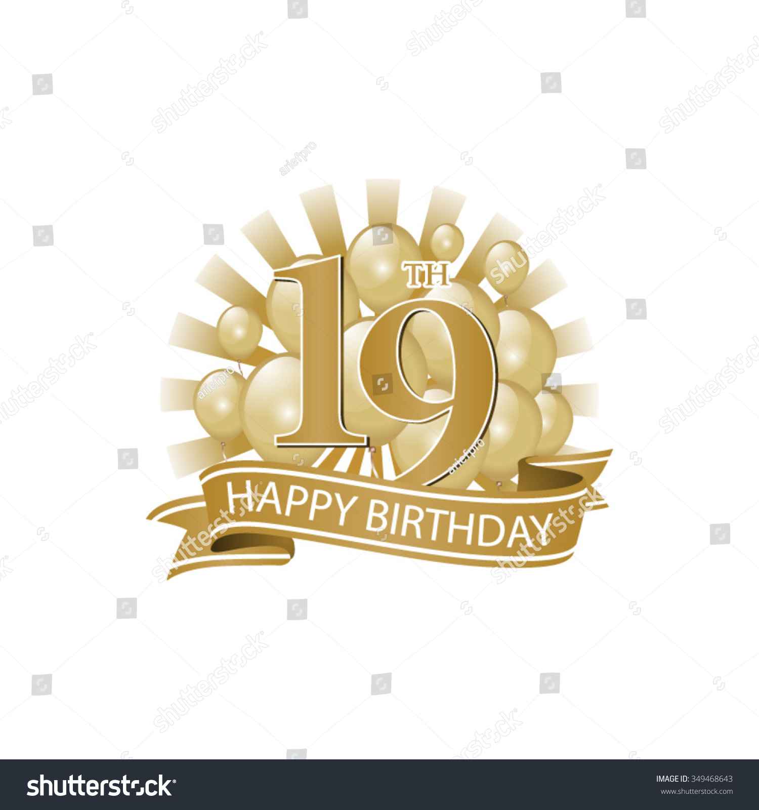 19th Golden Happy Birthday Logo Balloons Stock Vector 349468643 