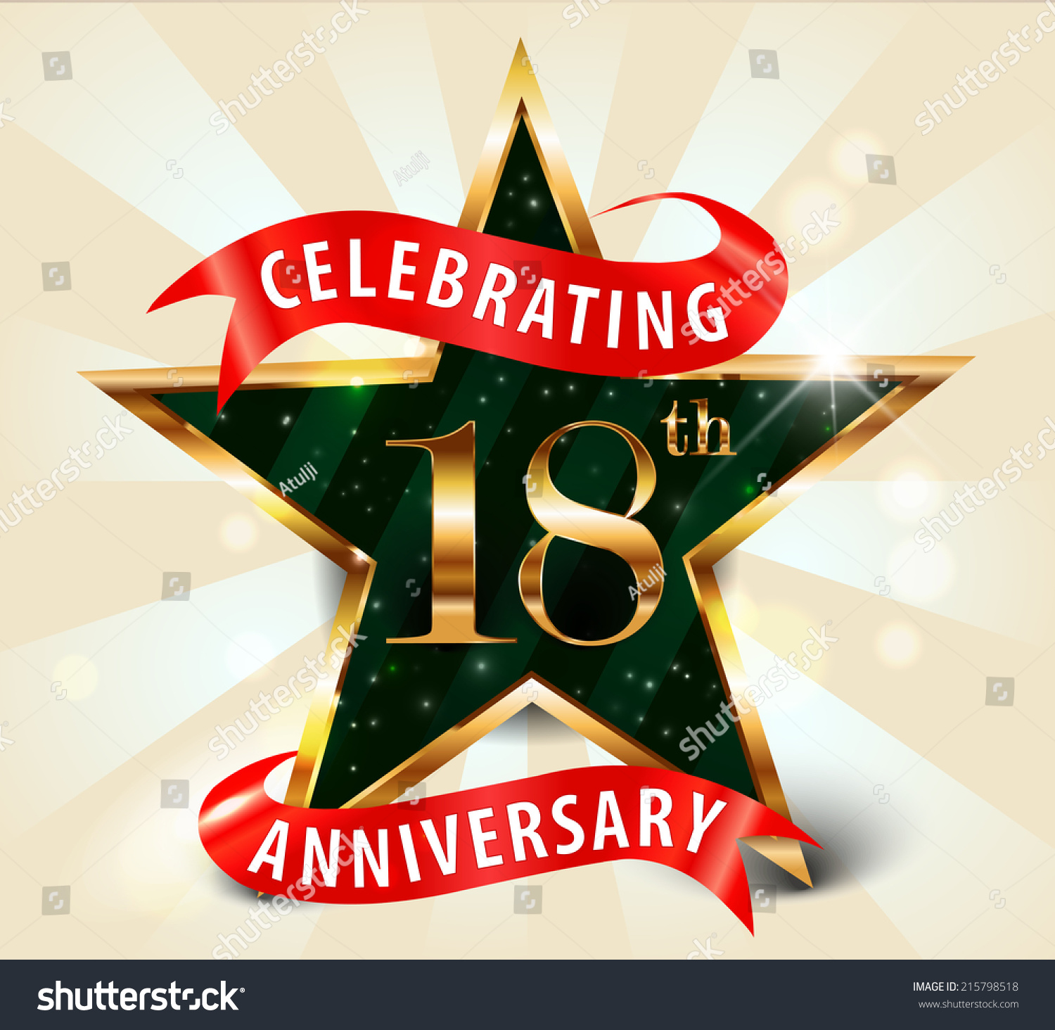 18 Year Anniversary Celebration Golden Star Stock Vector 215798518 ...