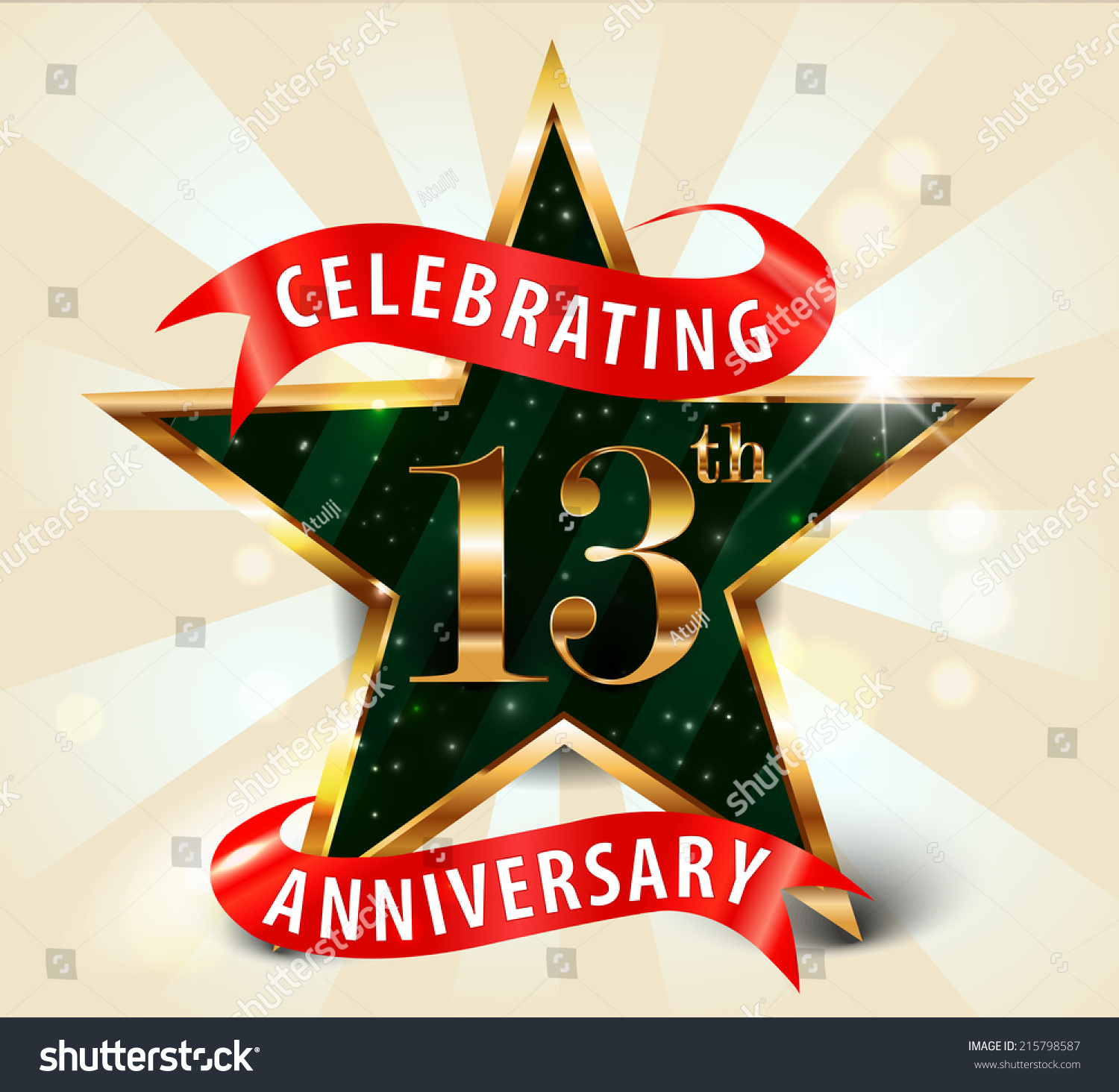 13-year-anniversary-celebration-golden-star-stock-vector-215798587