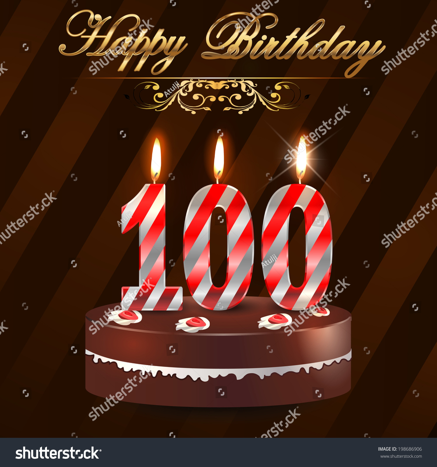 100 Year Happy Birthday Card With Cake And Candles, 100th Birthday