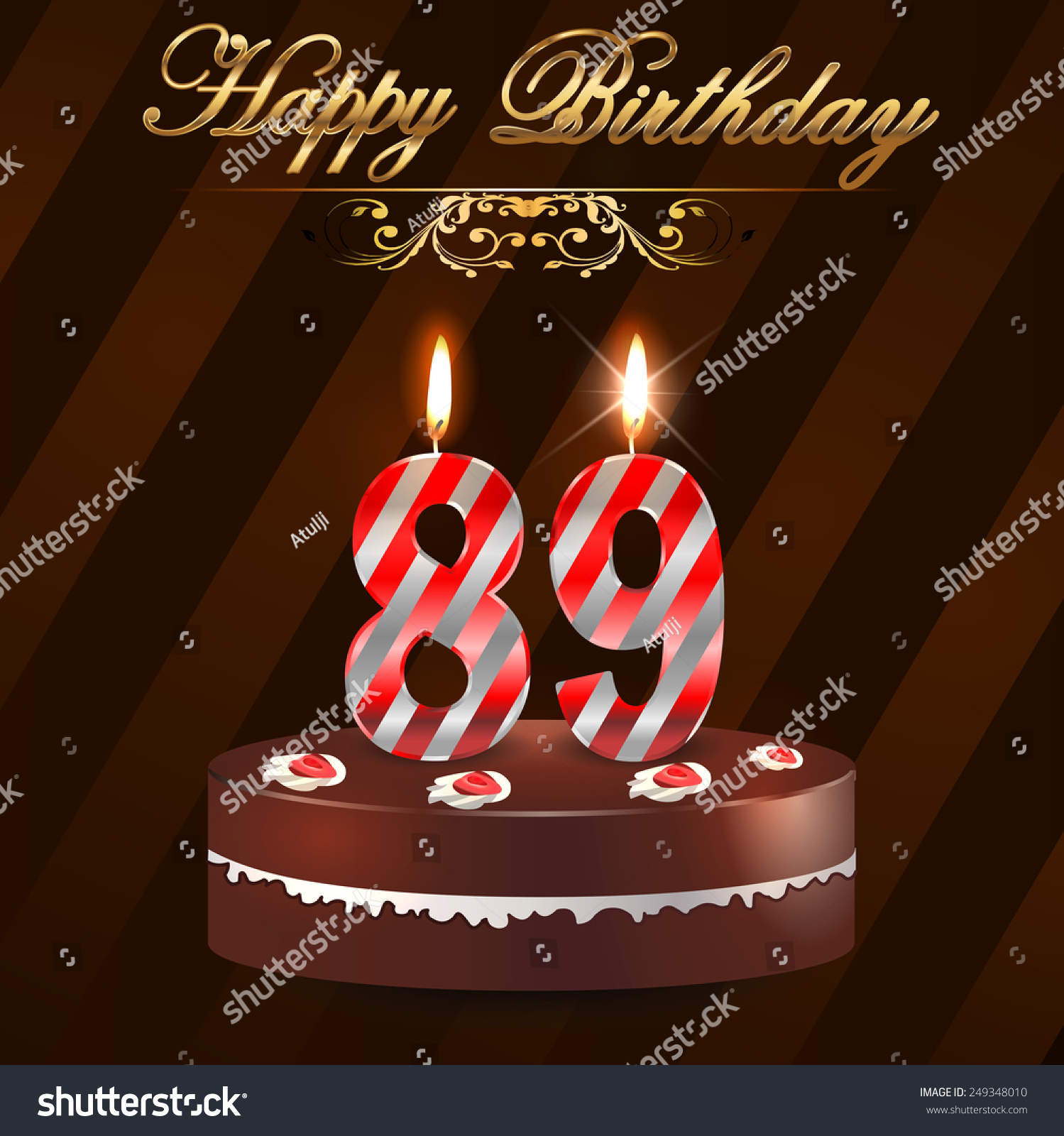 89 Year Happy Birthday Card With Cake And Candles 89th Birthday Vector Eps10 249348010