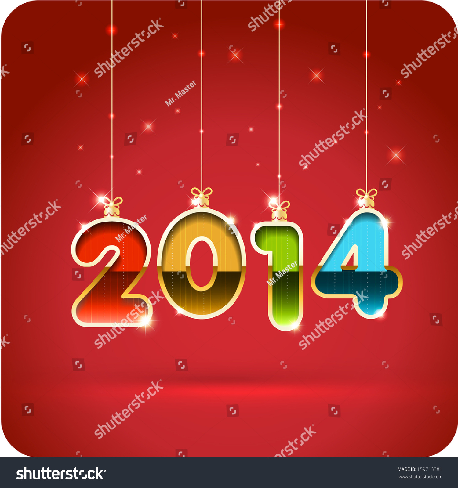 2014 Year Number, 3d Joyful Glossy Balls. Cut The Paper. Eps 10. Stock Vector Illustration