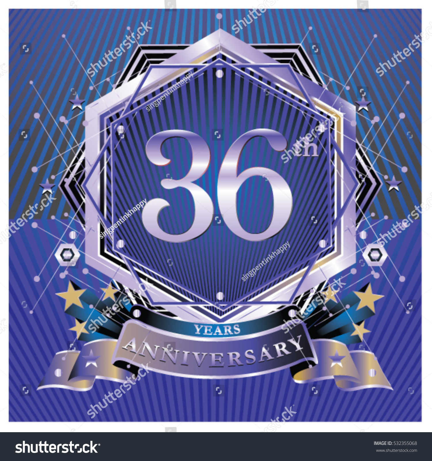 36 Years Anniversary Logo Celebration With Ring And Ribbon. Symbol And