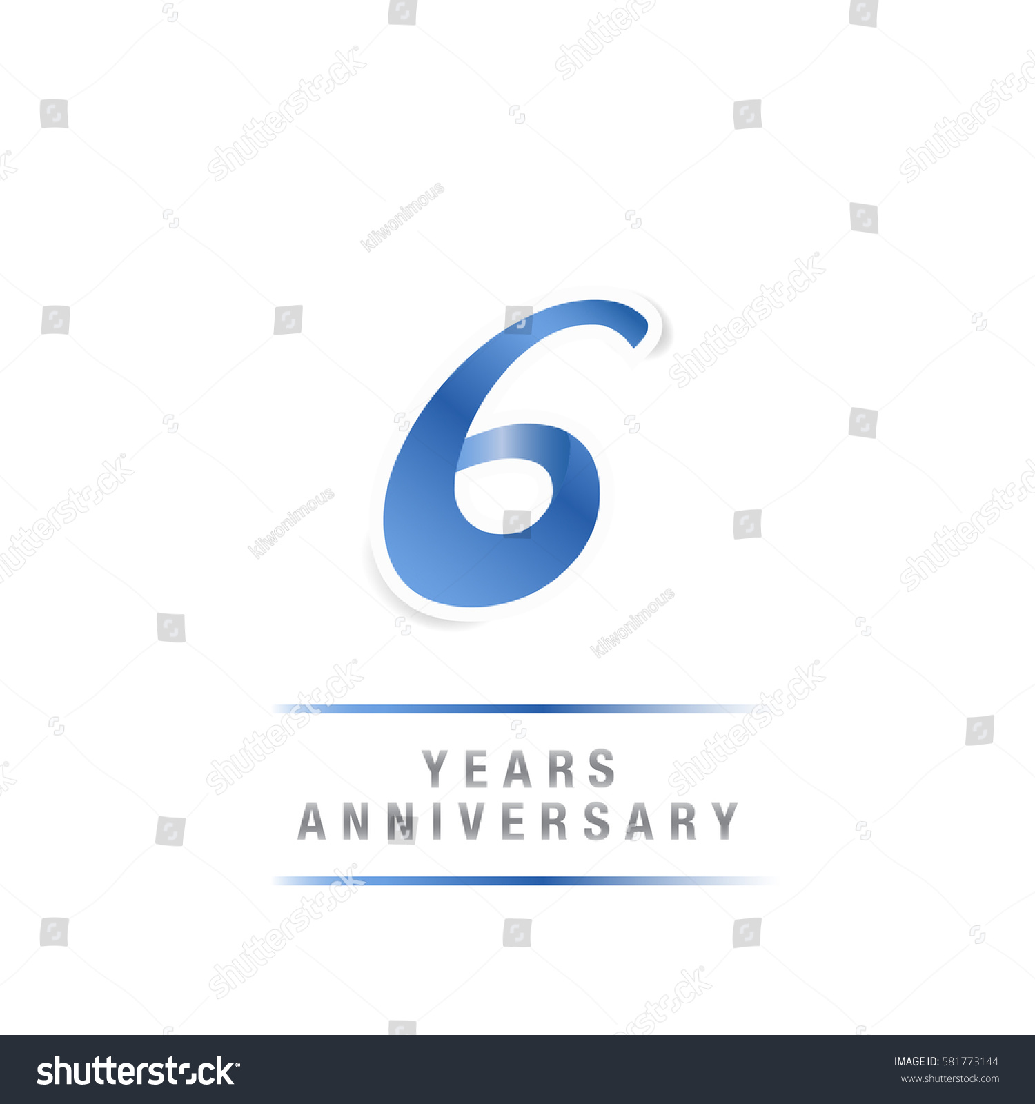 Vektor Stok 6 Years Blue Anniversary Logo Celebration Tanpa Royalti