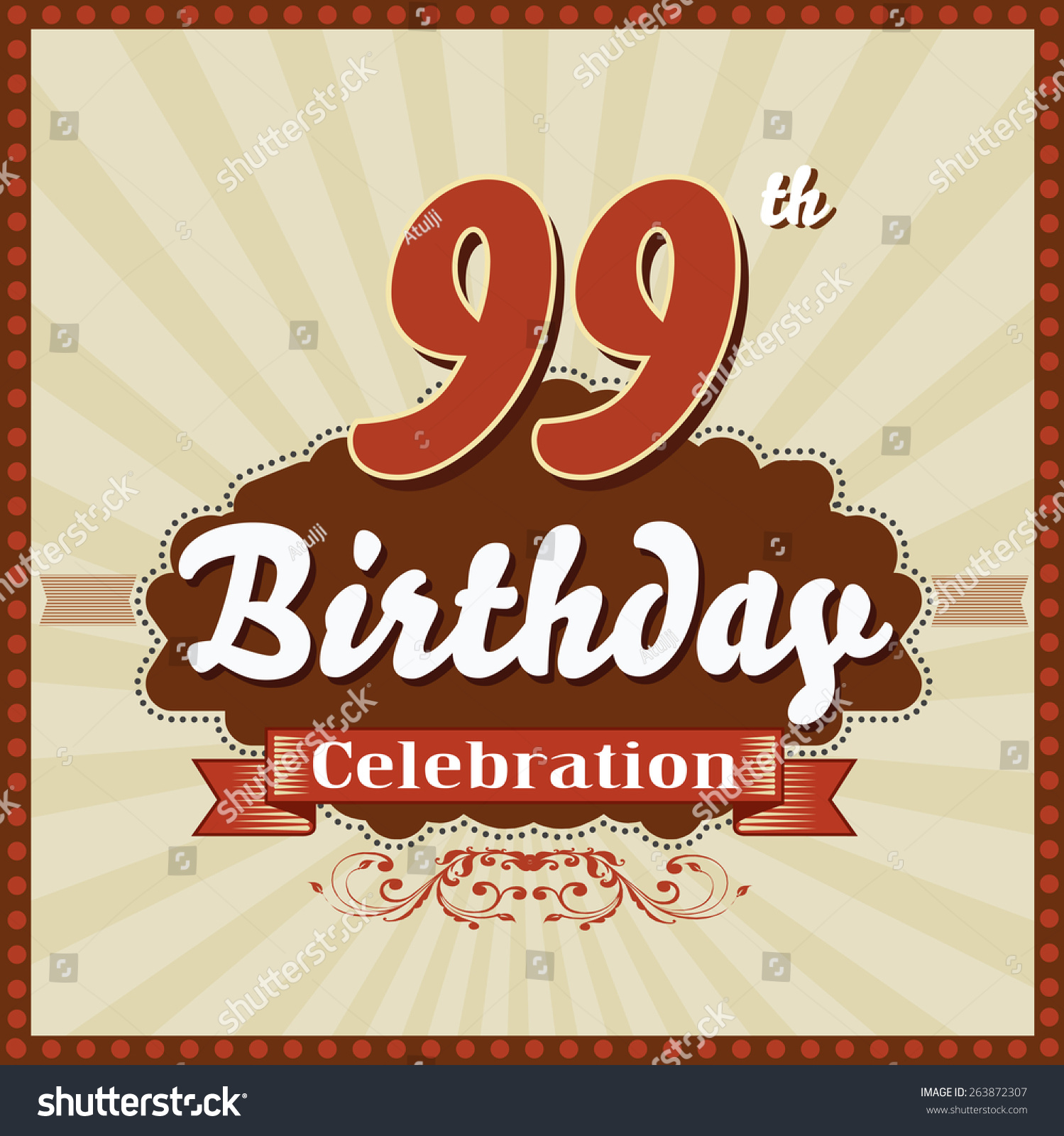 99 Years Celebration, 99th Happy Birthday Retro Style Card - Vector
