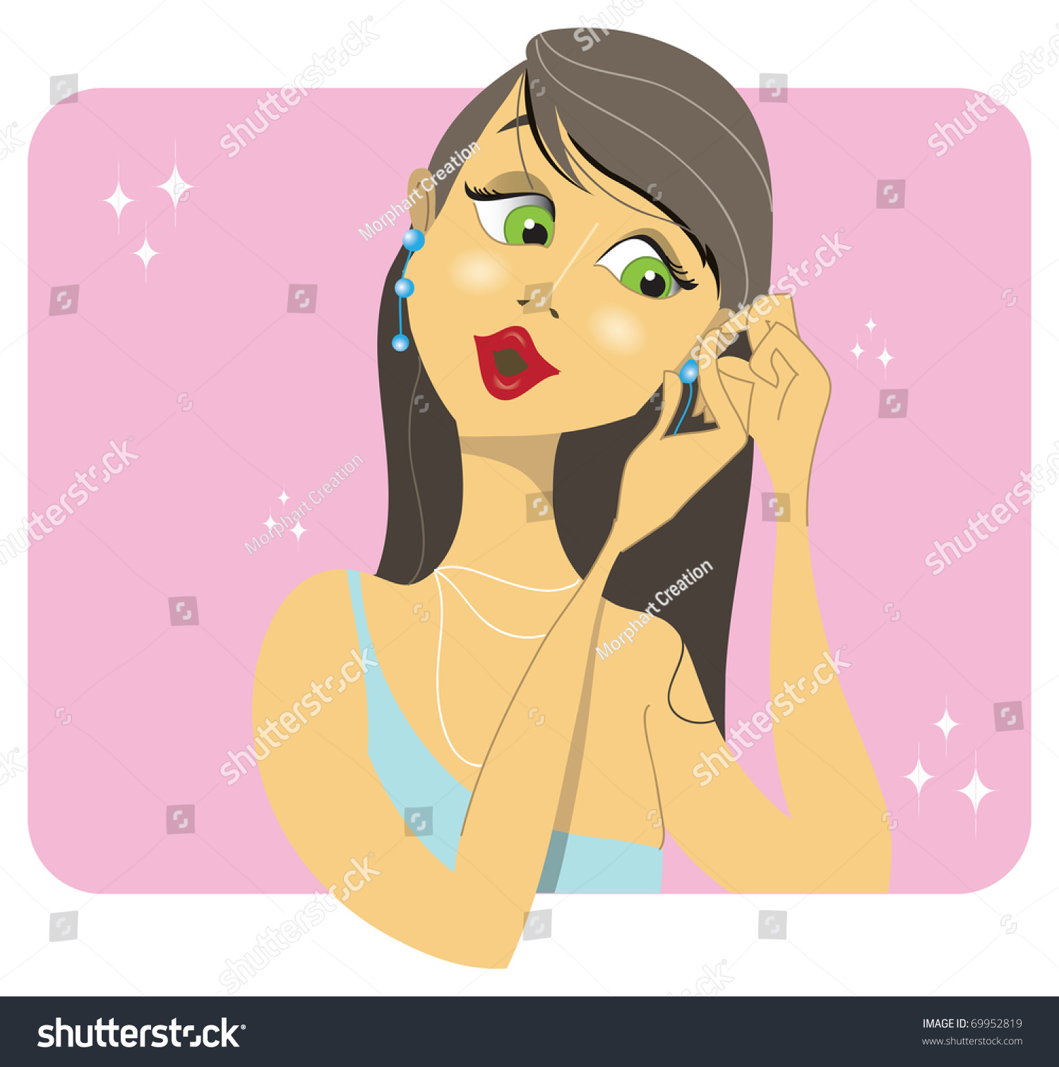 Beatiful Brunette Woman Placing Her Earrings Stock Vector Royalty Free