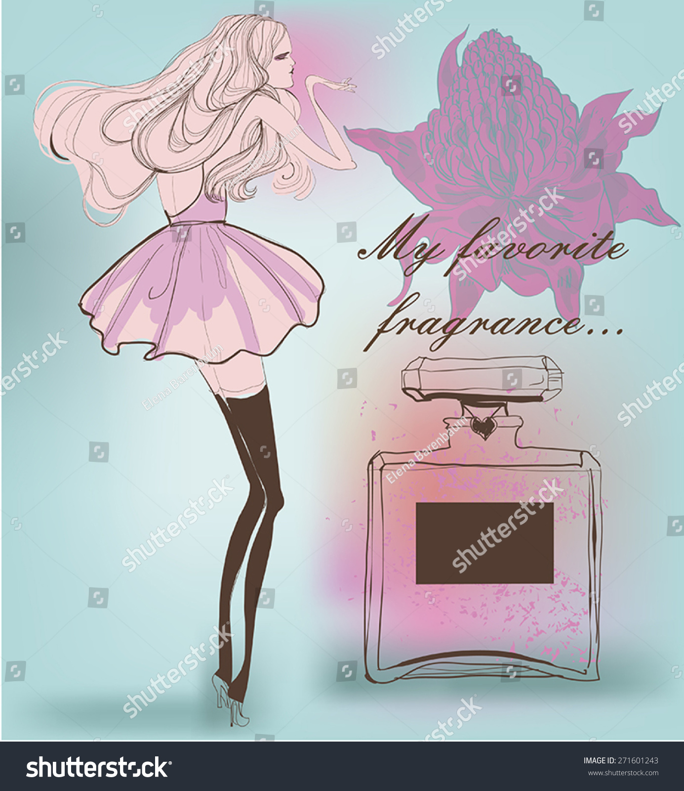 A Beautiful Girl And A Bottle Of Perfume Stock Vector Illustration Shutterstock