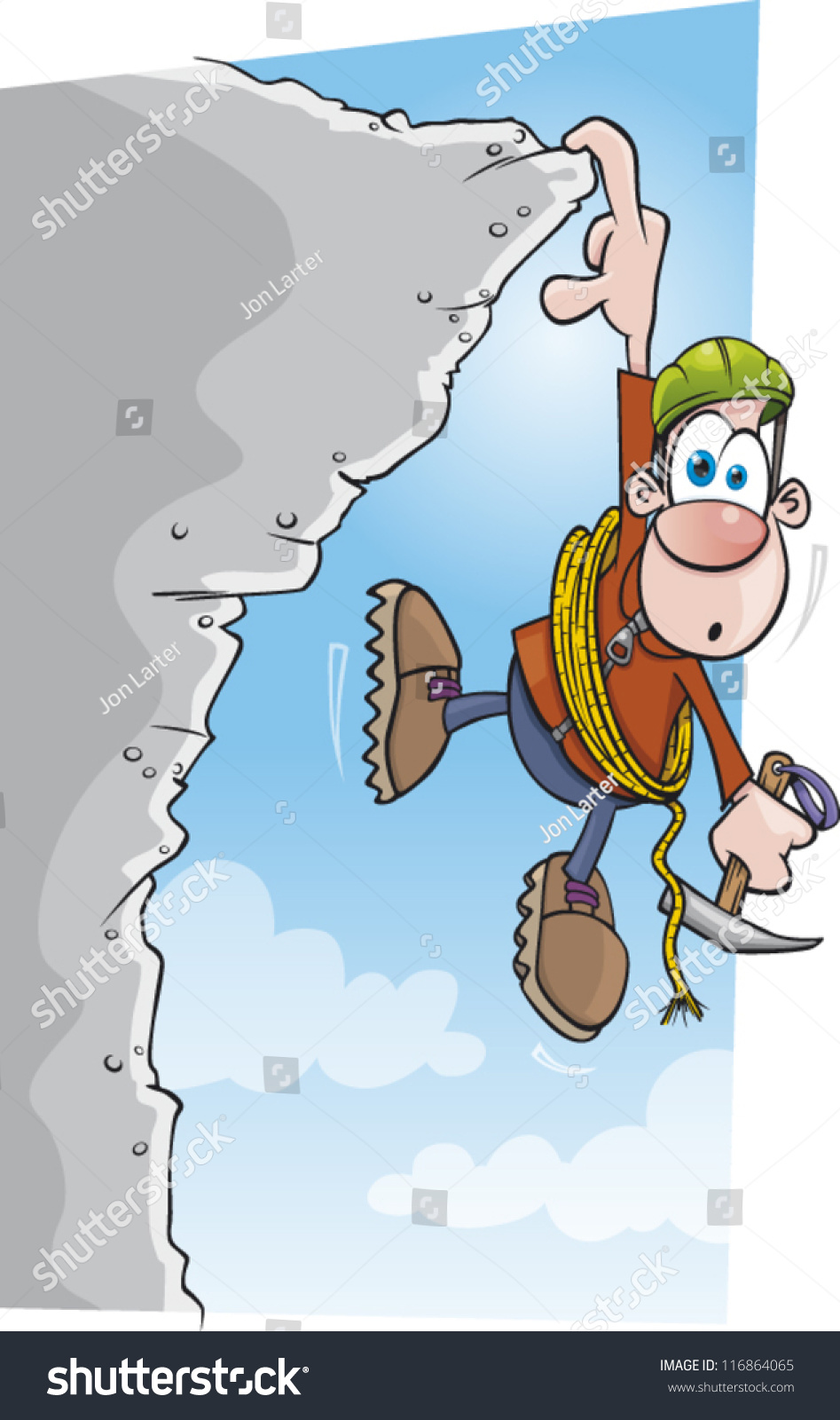 A Cartoon Climber Is In Trouble Hanging From A Cliff Stock Vector Illustration 116864065